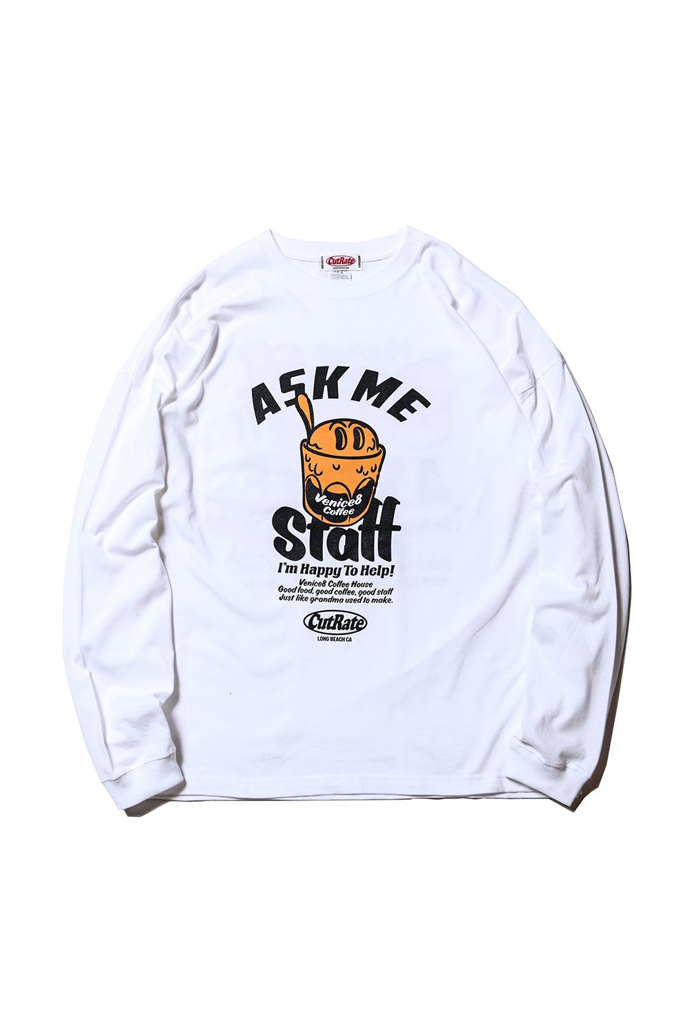 ×VENICE8 COFFEE HOUSE®️ STAFF DROPSHOULDER  L/S T-SHIRT / ホワイト
