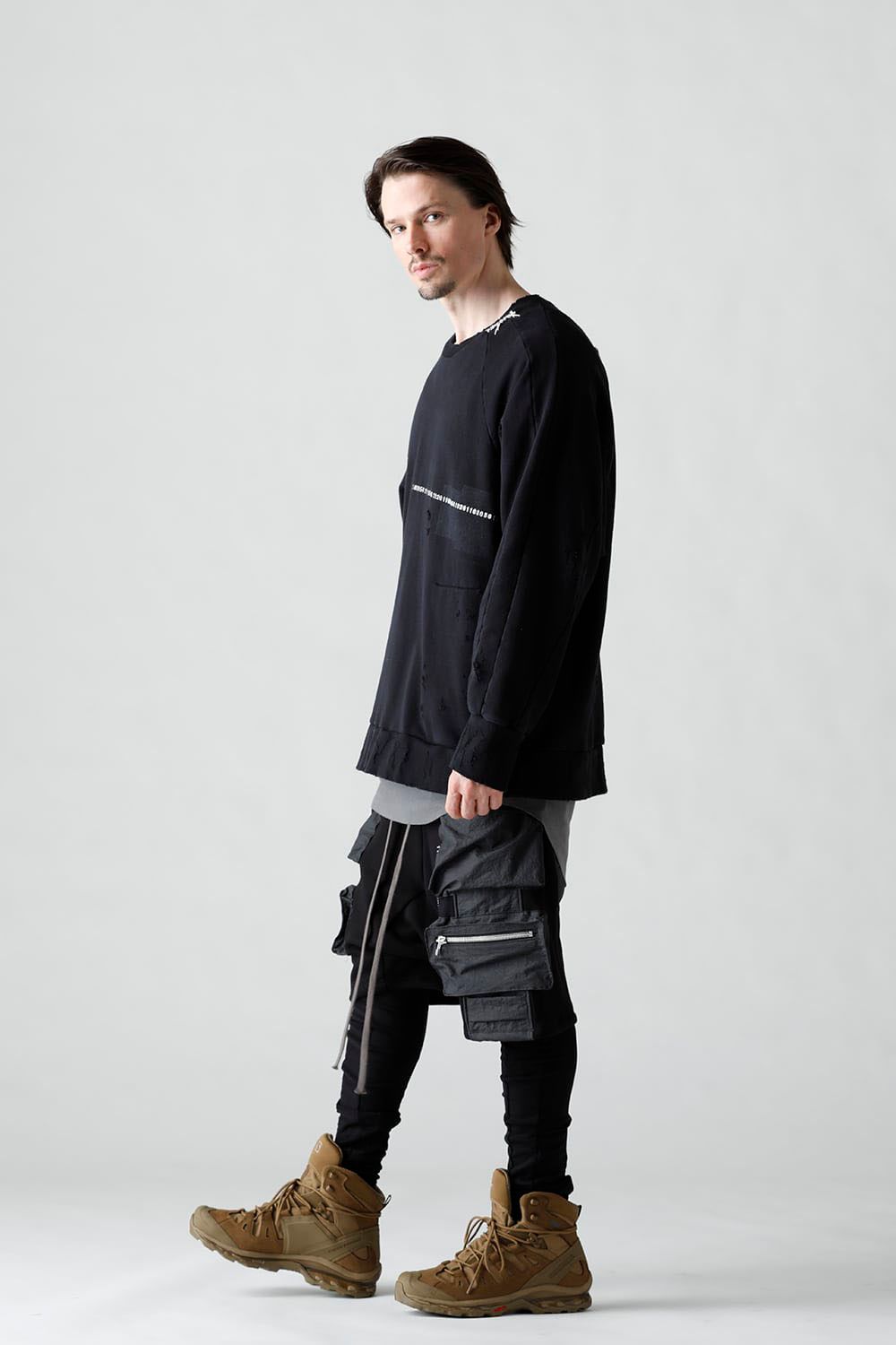 Damage Sweat Over Sized Pullover / ブラック