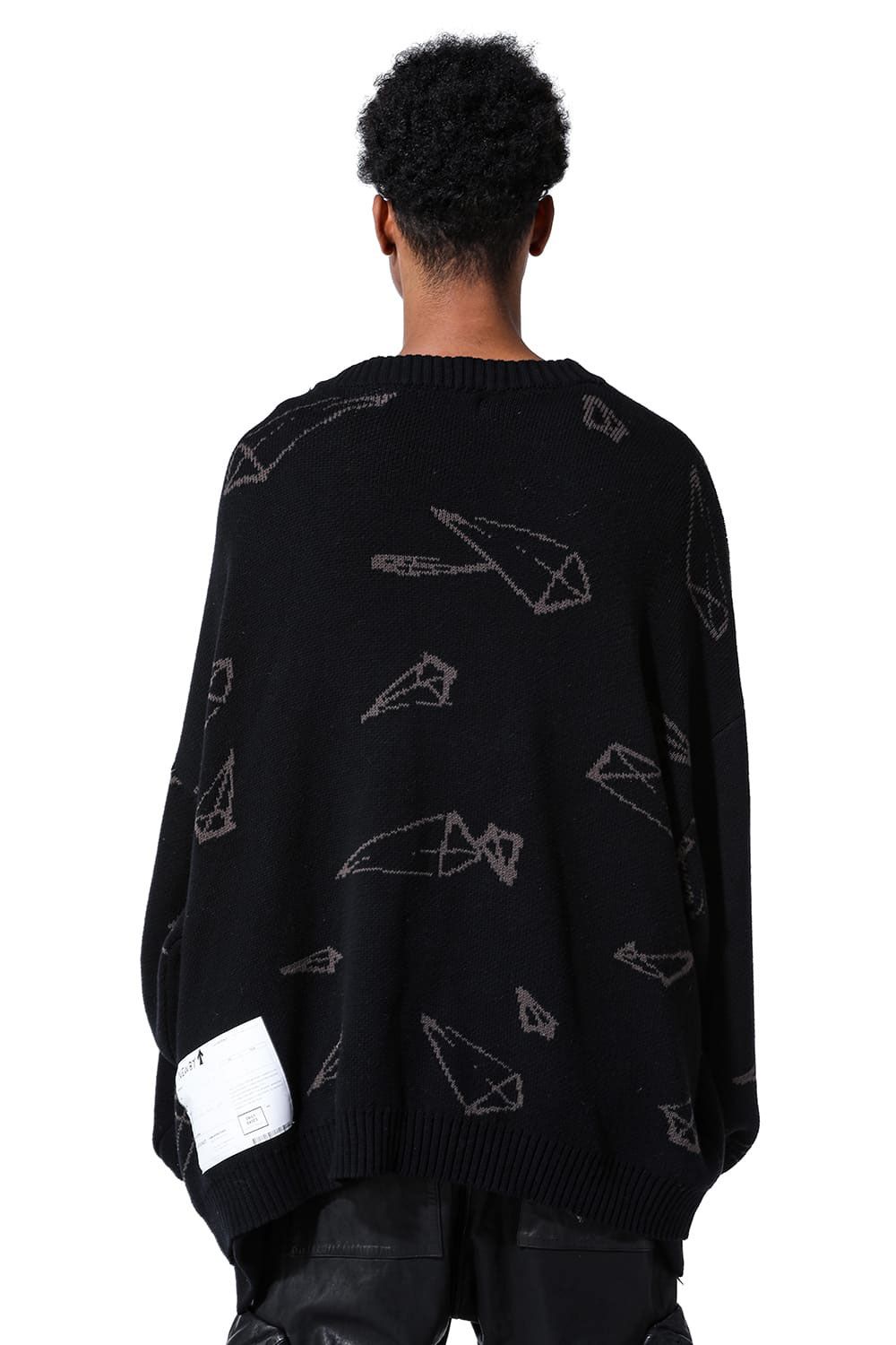 ピラミッド模様オーバーサイズカーディガン / Pyra Pattern Knit Cardigan / ブラック×アイボリー / ag-8010-2