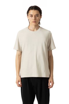 コットン/ ポリエステルハイゲージパイル スリムフィットTシャツ / ライトベージュ
