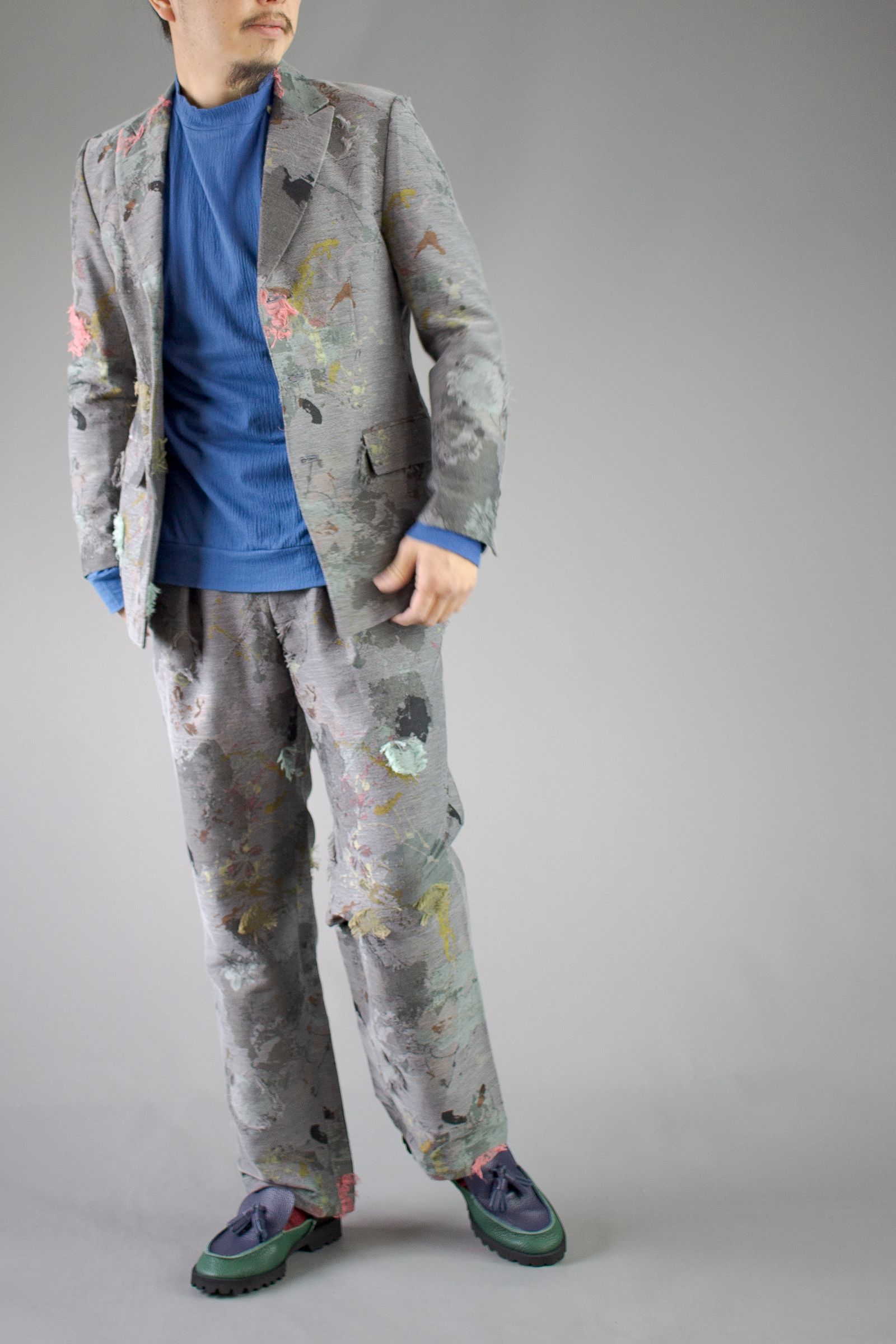 paint jacquard trousers - gray