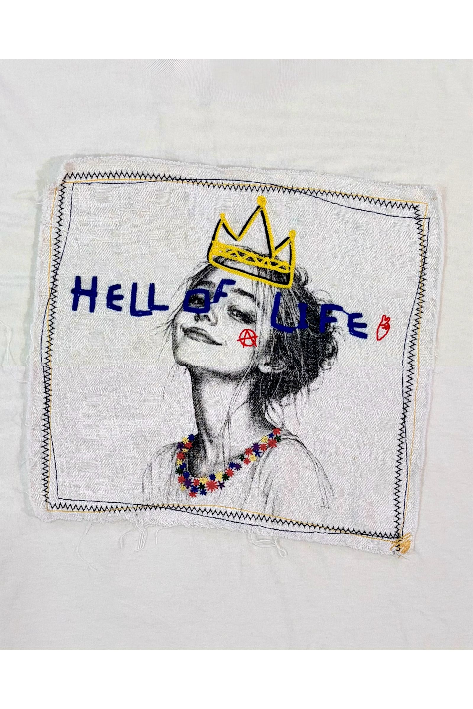 HELL OF A LIFE-TEE / ヘル オブ ア ライフ Tシャツ : 刺繍デザインTシャツ - WHITE