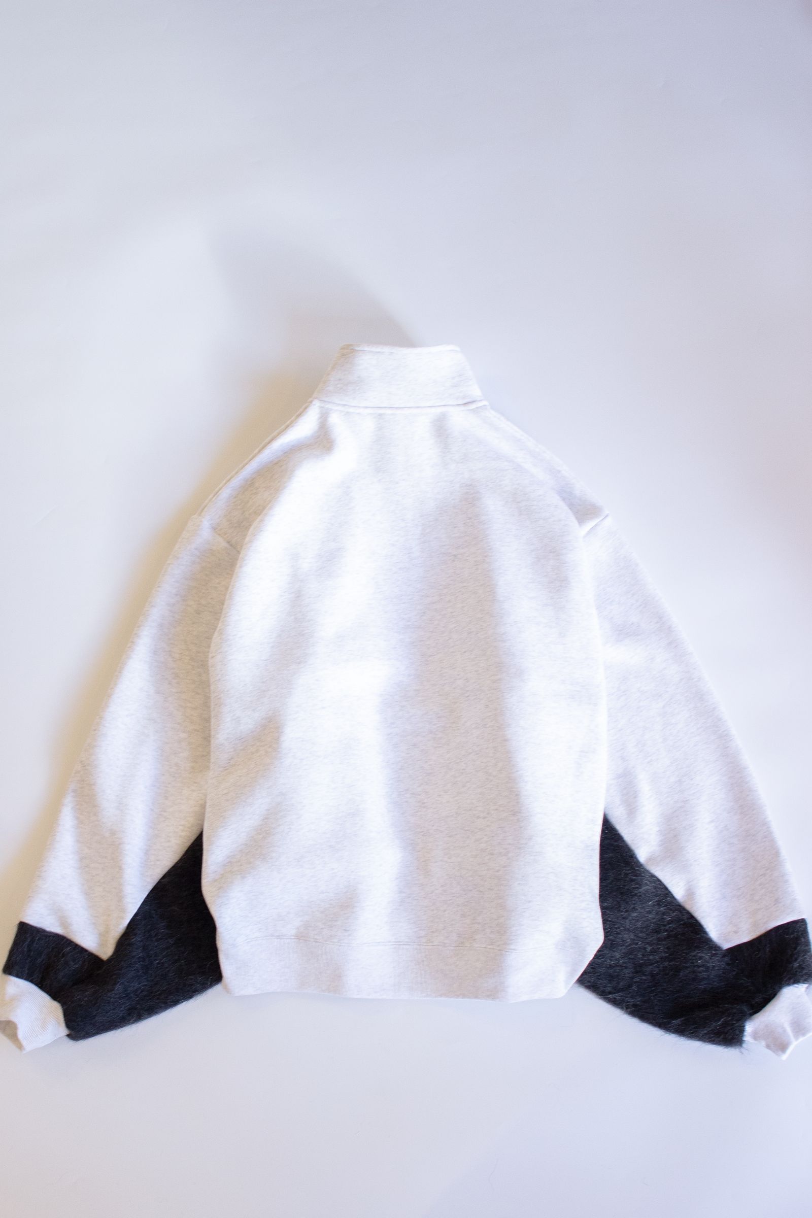FAT Sleeve half-zip jacket / ファットスリーブハーフジップジャケット(裏起毛スウェット) - シャギーニットチャコール