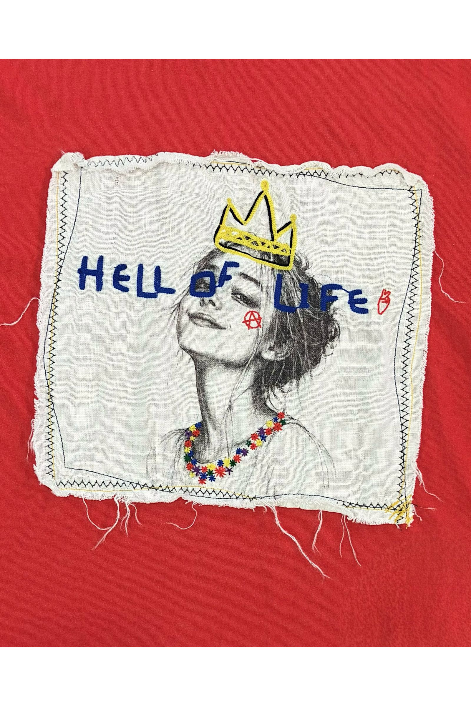 HELL OF A LIFE-TEE / ヘル オブ ア ライフ Tシャツ : 刺繍デザインTシャツ - RED