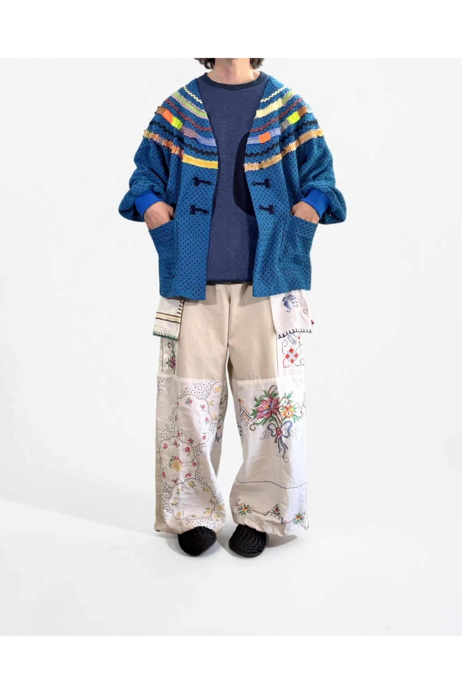 WOVEN-CARDIGAN / ウーブンカーディガン : メッシュカーディガン - BLUE