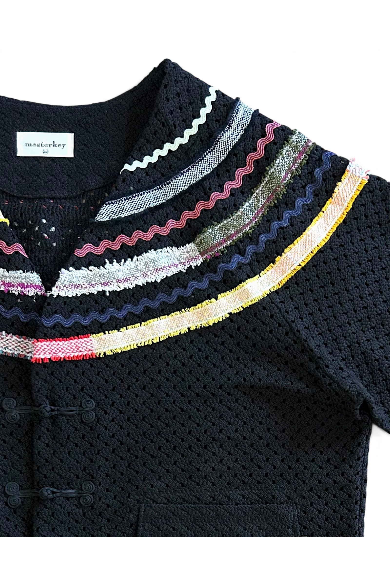 WOVEN-CARDIGAN / ウーブンカーディガン : メッシュカーディガン - BLACK