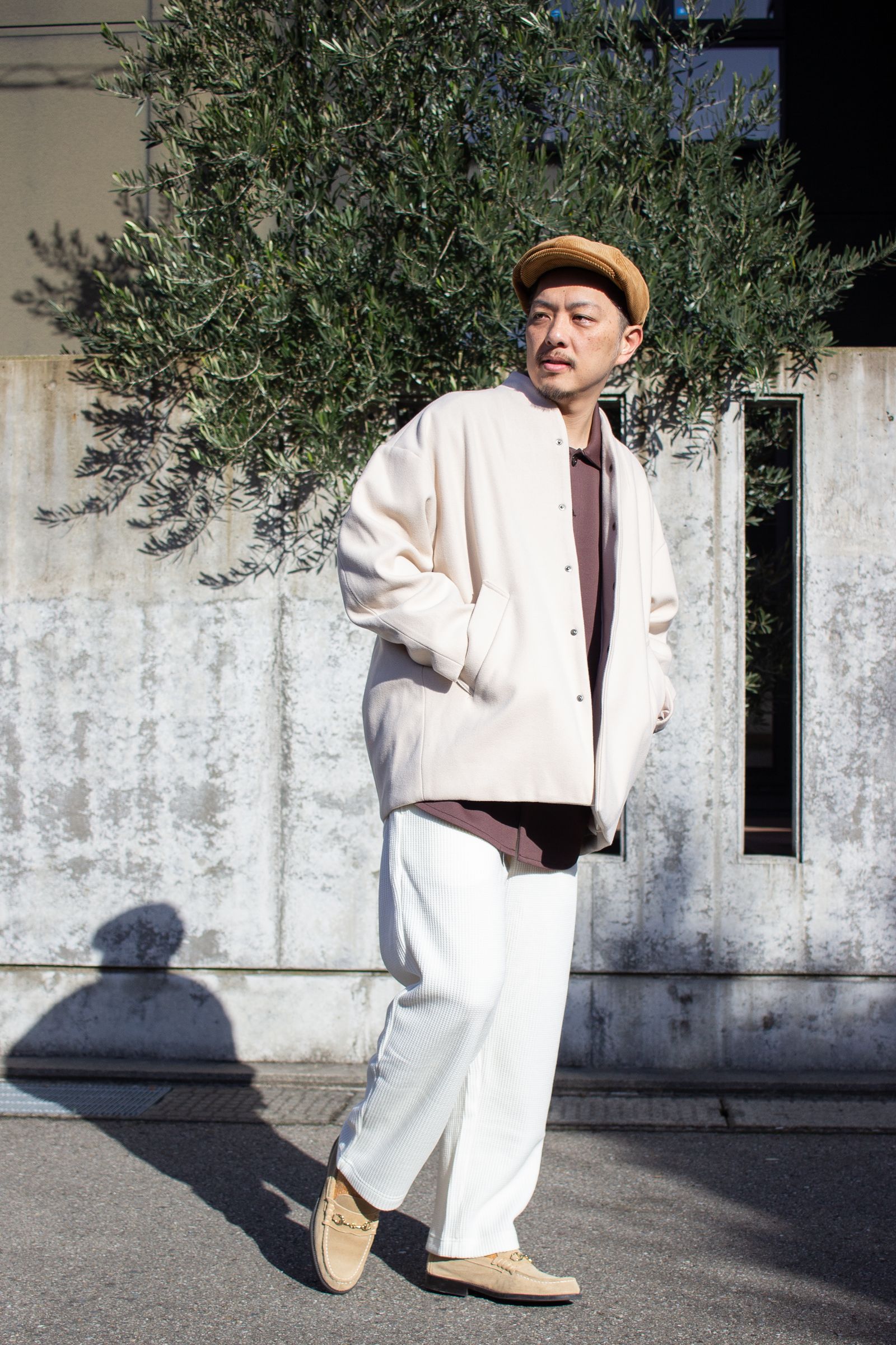 ノーカラージャケット : NO COLLAR EGG JACKET "RIOT" / ノーカラーエッグジャケット - ECRU