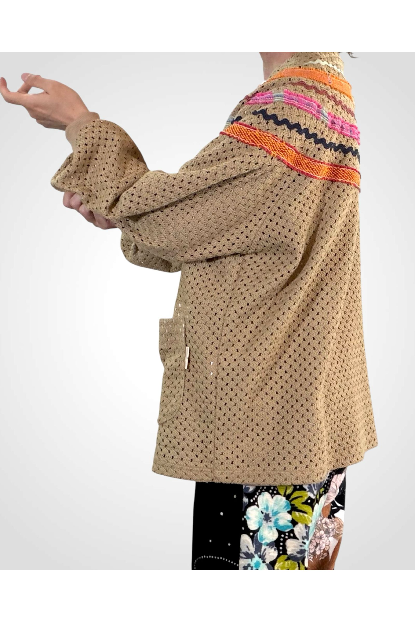 WOVEN-CARDIGAN / ウーブンカーディガン : メッシュカーディガン - BEIGE
