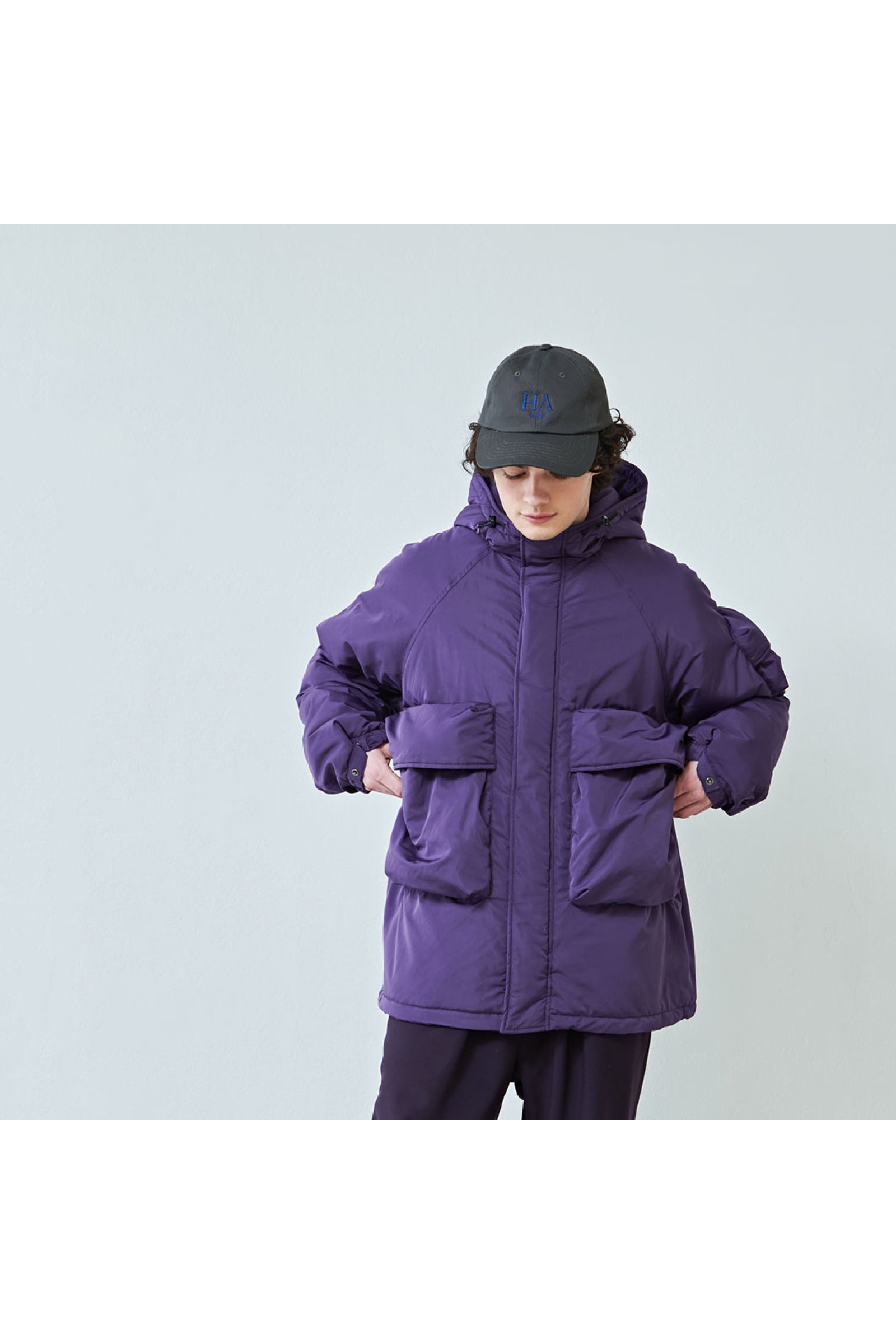 中綿ジャケット  : BIG POCKET HOODED PUFF JACKET "HYATT PUFF" / ビッグポケットフーデッドパフジャケット - パープル