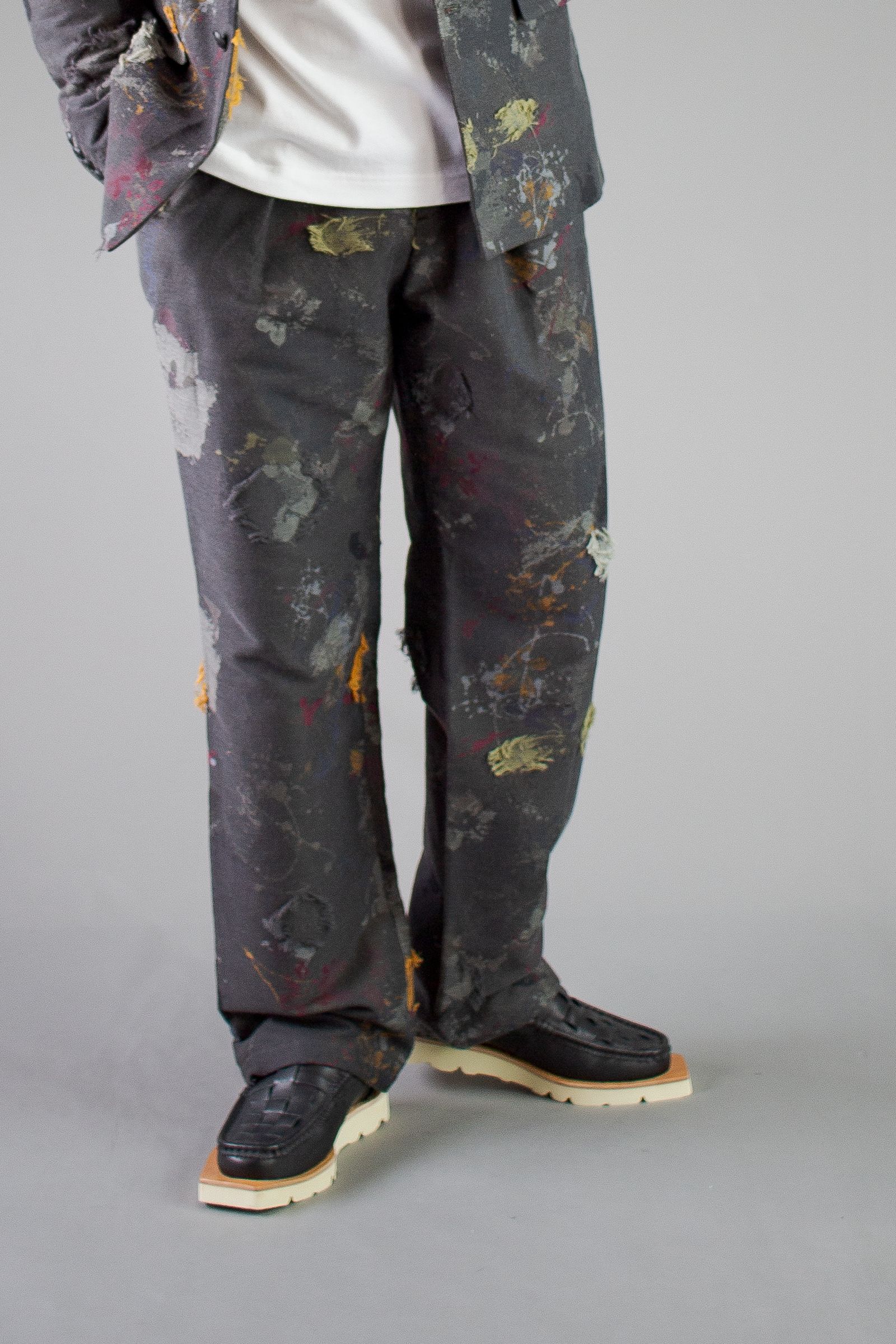 paint jacquard trousers - charcoal gray
