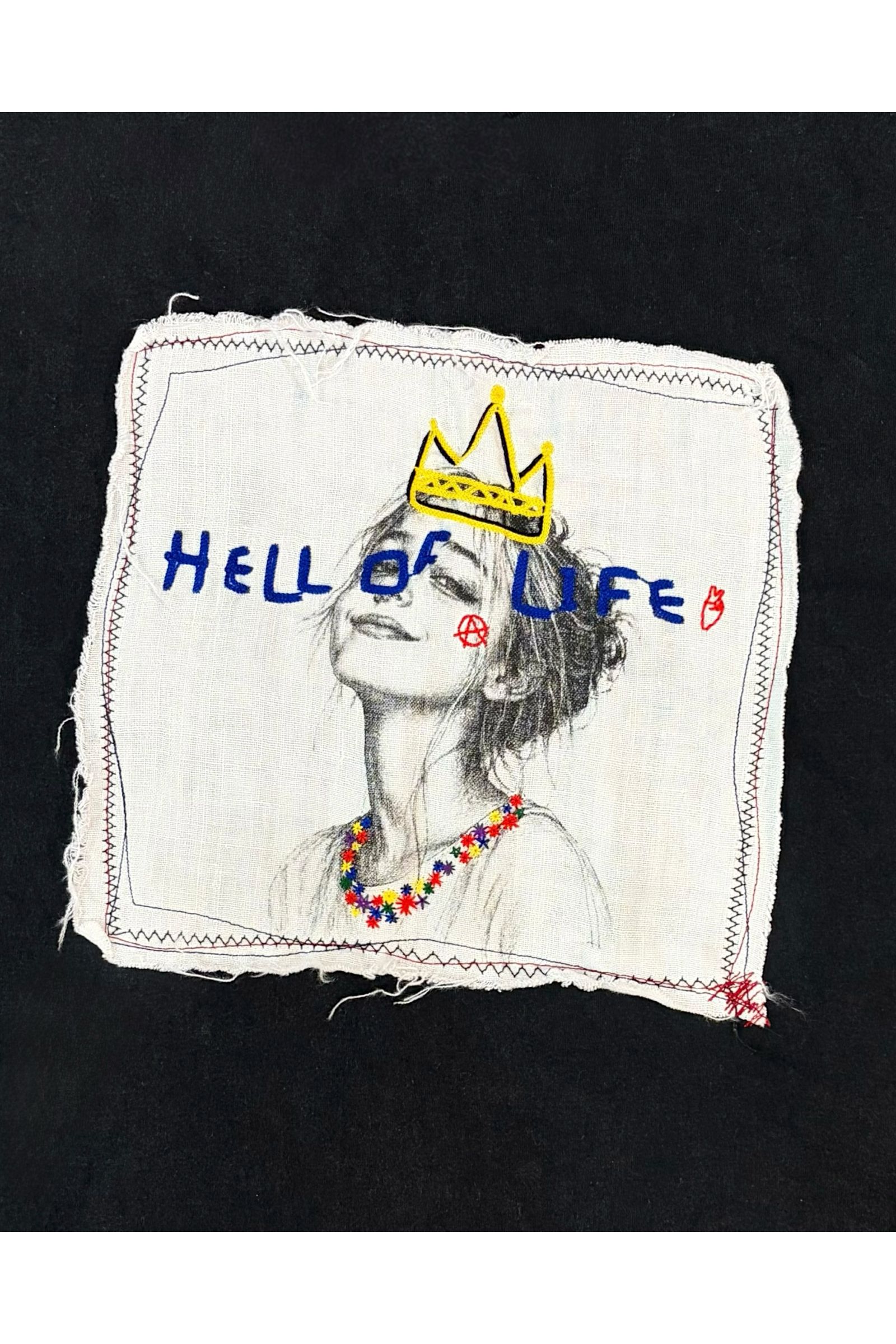 HELL OF A LIFE-TEE / ヘル オブ ア ライフ Tシャツ : 刺繍デザインTシャツ - BLACK