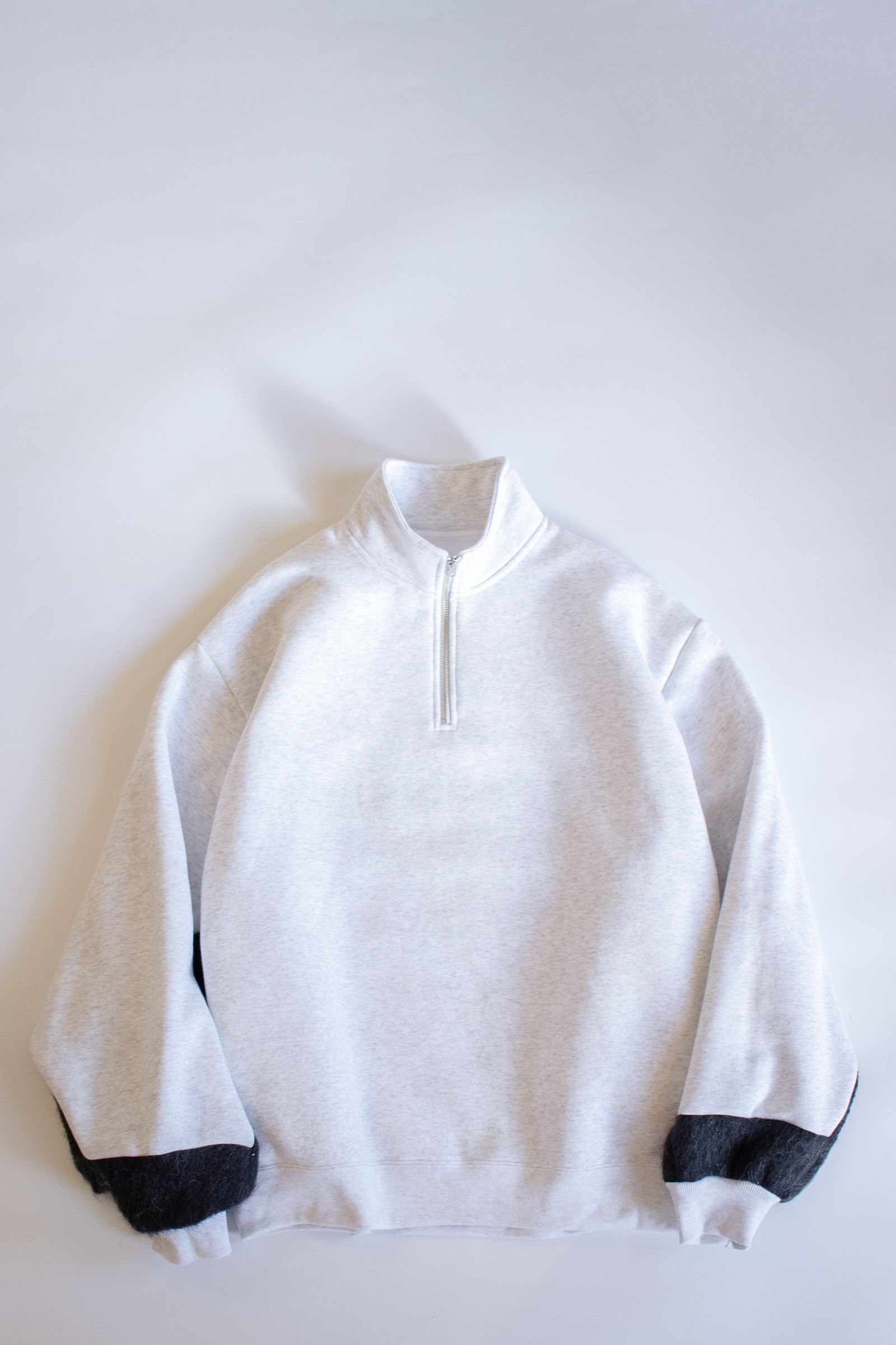 FAT Sleeve half-zip jacket / ファットスリーブハーフジップジャケット(裏起毛スウェット) - シャギーニットチャコール