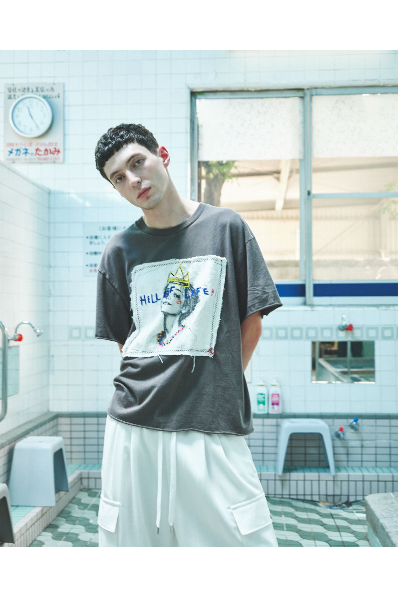 HELL OF A LIFE-TEE / ヘル オブ ア ライフ Tシャツ : 刺繍デザインTシャツ - GRAY