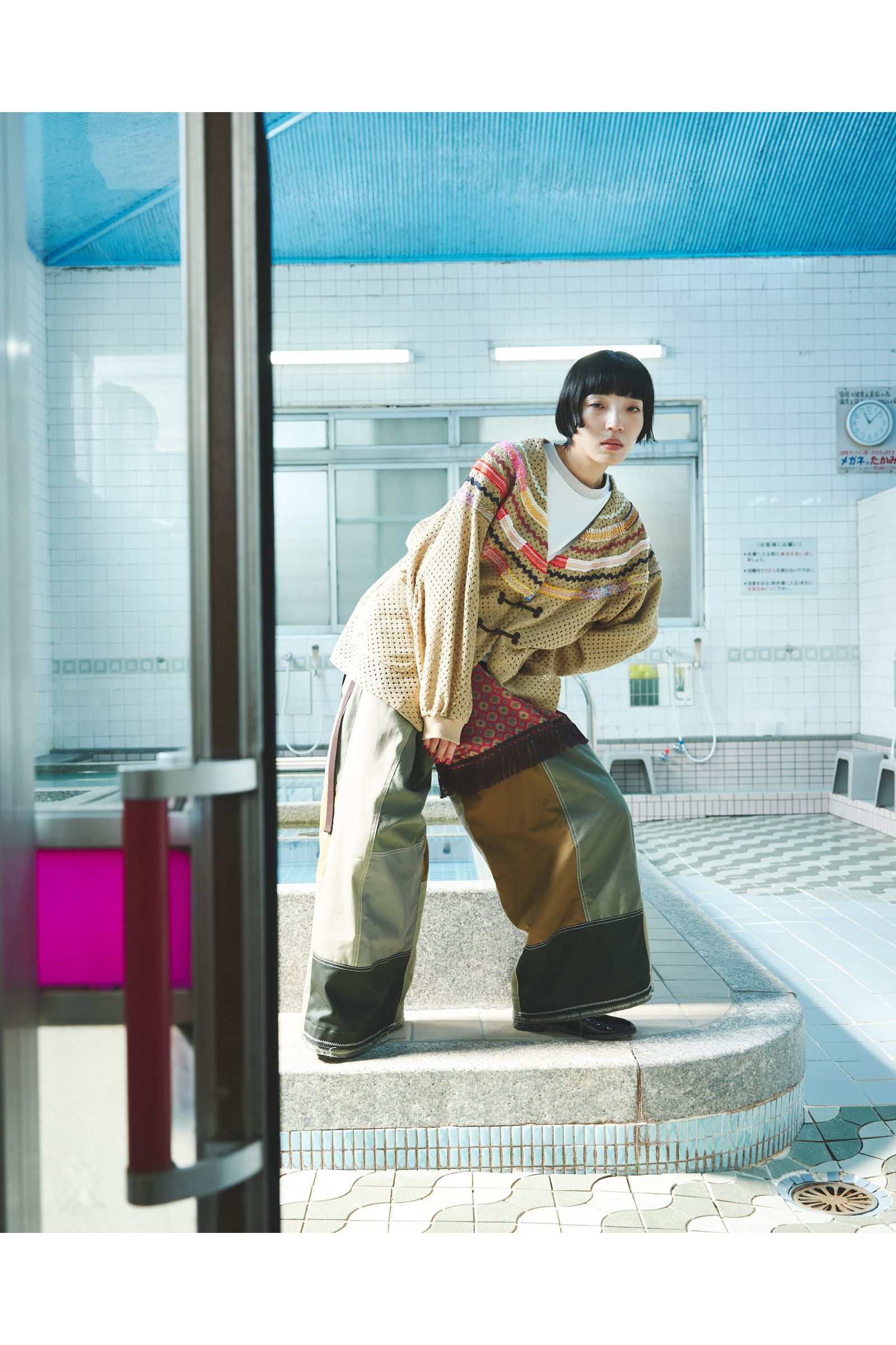 WOVEN-CARDIGAN / ウーブンカーディガン : メッシュカーディガン - BEIGE