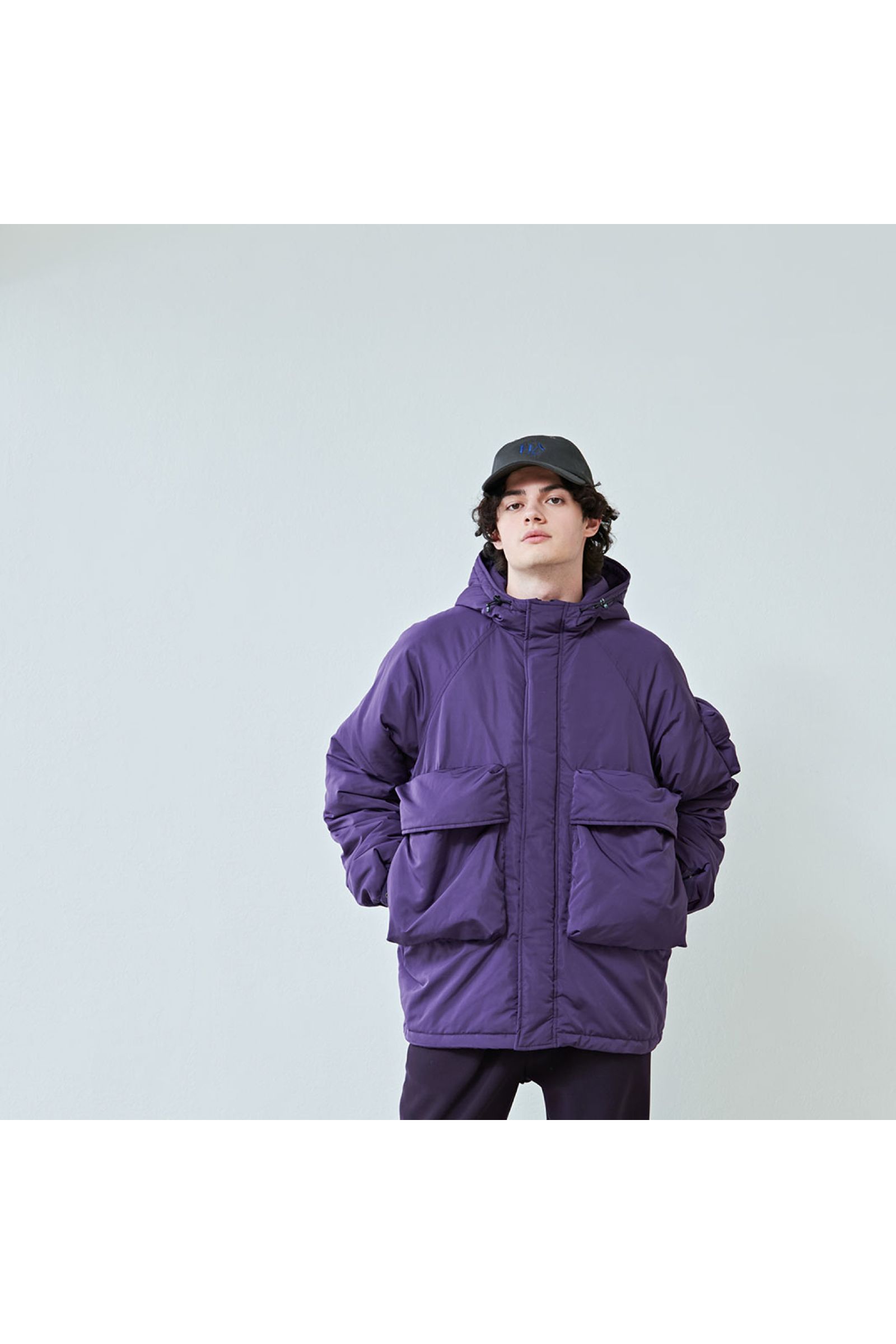 中綿ジャケット  : BIG POCKET HOODED PUFF JACKET "HYATT PUFF" / ビッグポケットフーデッドパフジャケット - パープル
