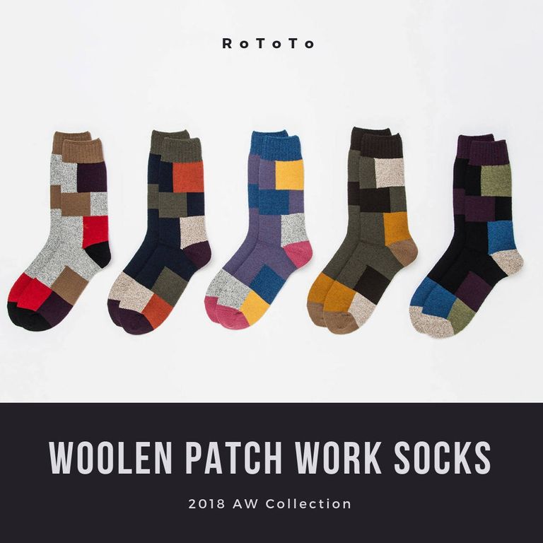 チクチク感がほとんど無いウールソックス【RoToTo : WOOLEN PATCH WORK SOCKS】