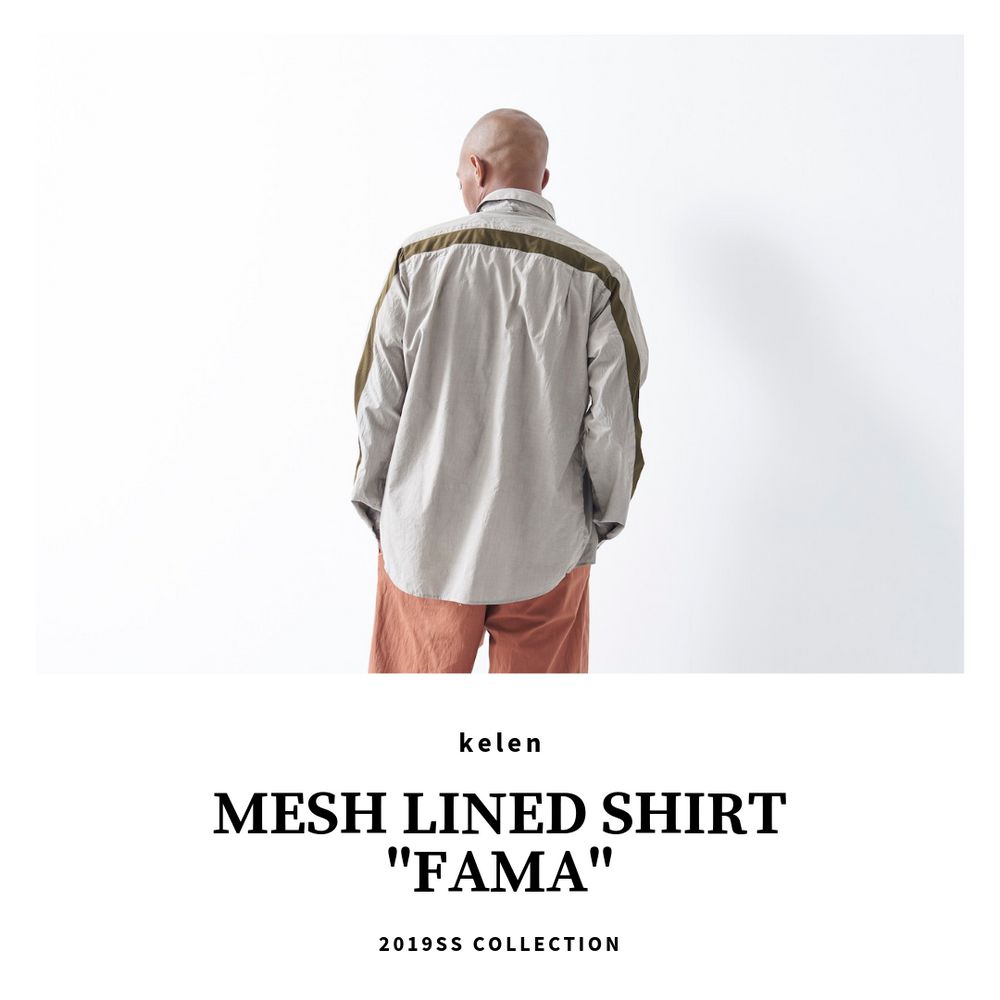 爽やかに"クセ"のある長袖シャツ【kelen : MESH LINED SHIRT "Fama"】