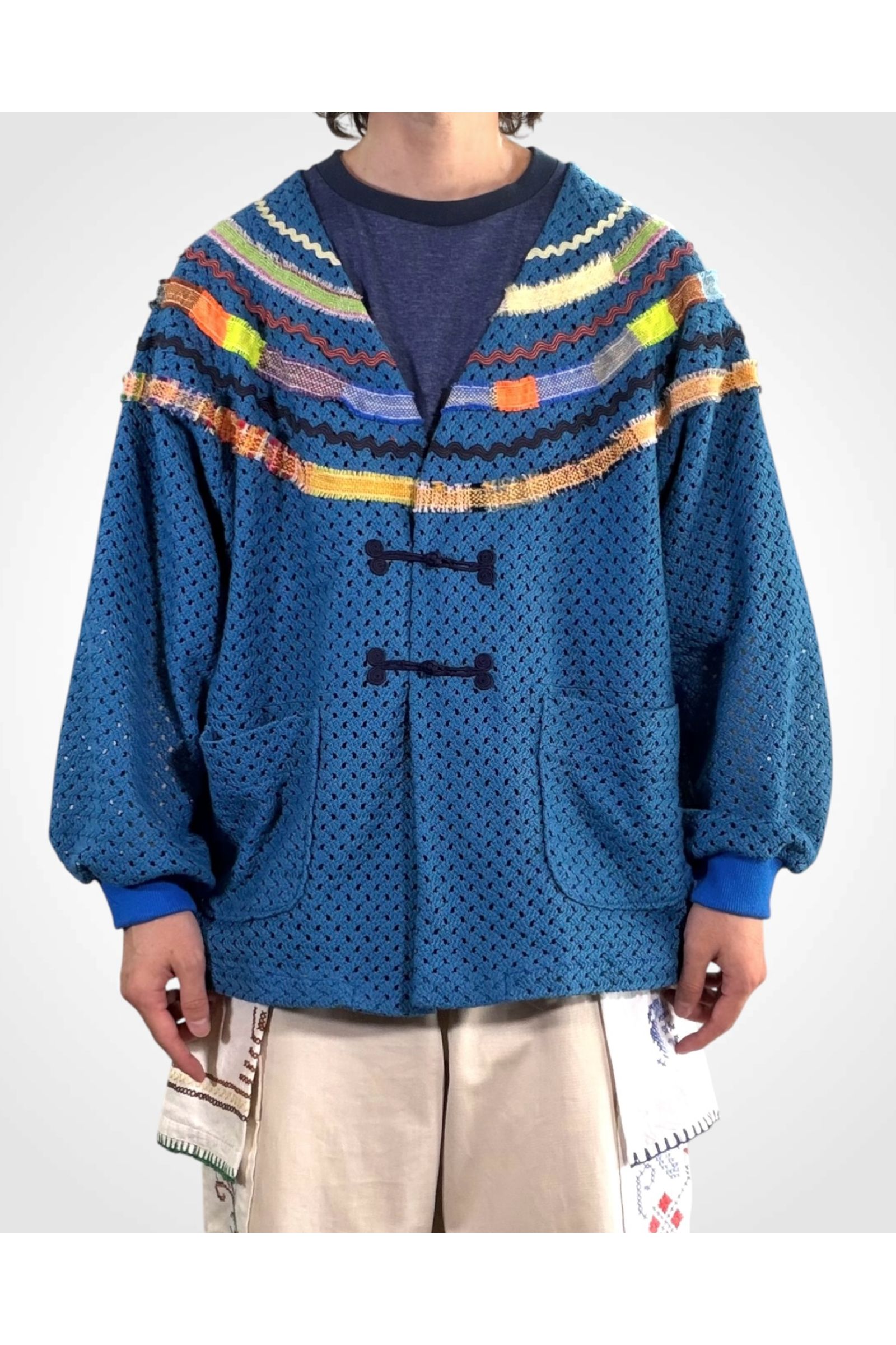 WOVEN-CARDIGAN / ウーブンカーディガン : メッシュカーディガン - BLUE
