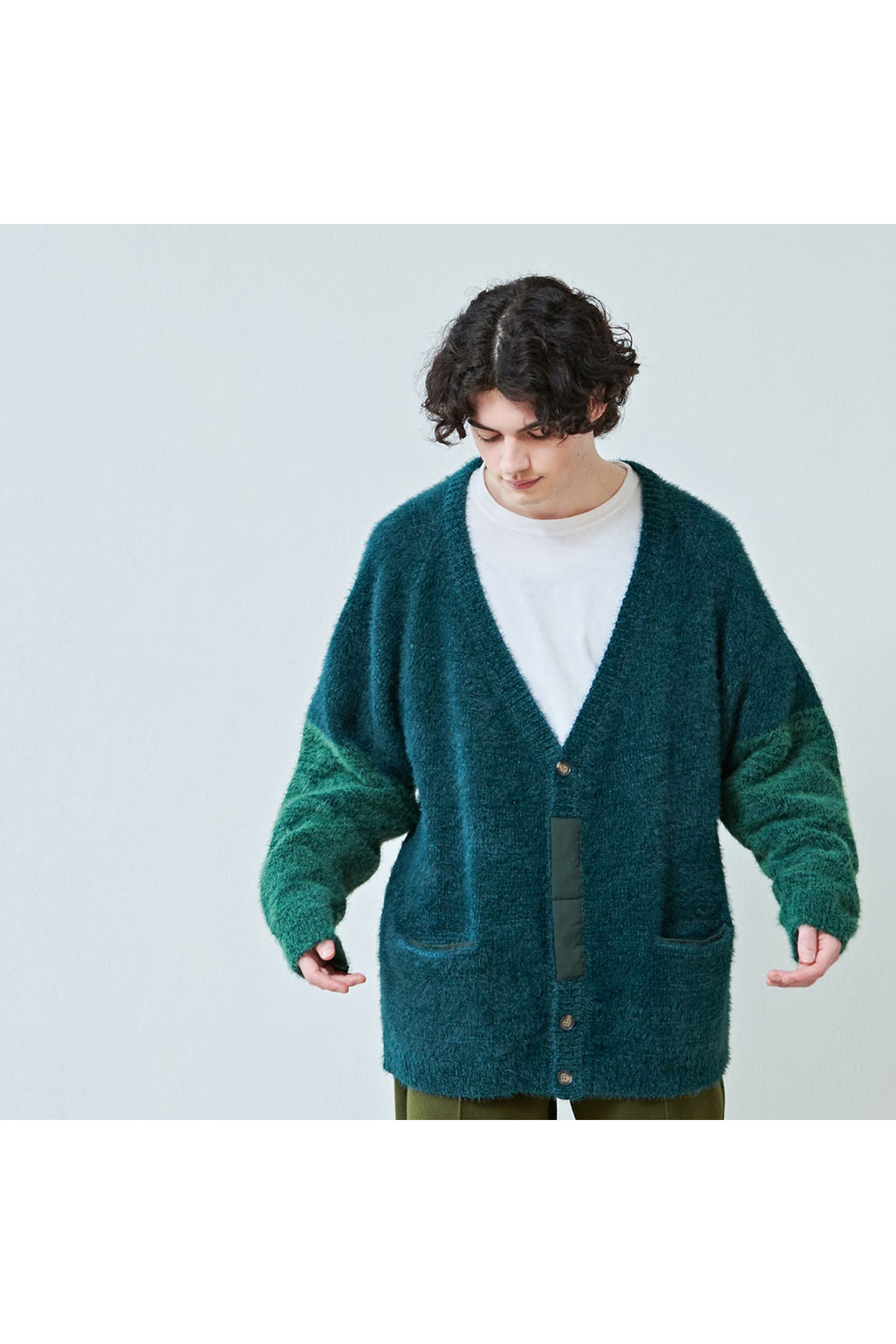 カーディガン : SHAGGY CARDIGAN "TOOCI" / シャギーカーディガン - グリーン