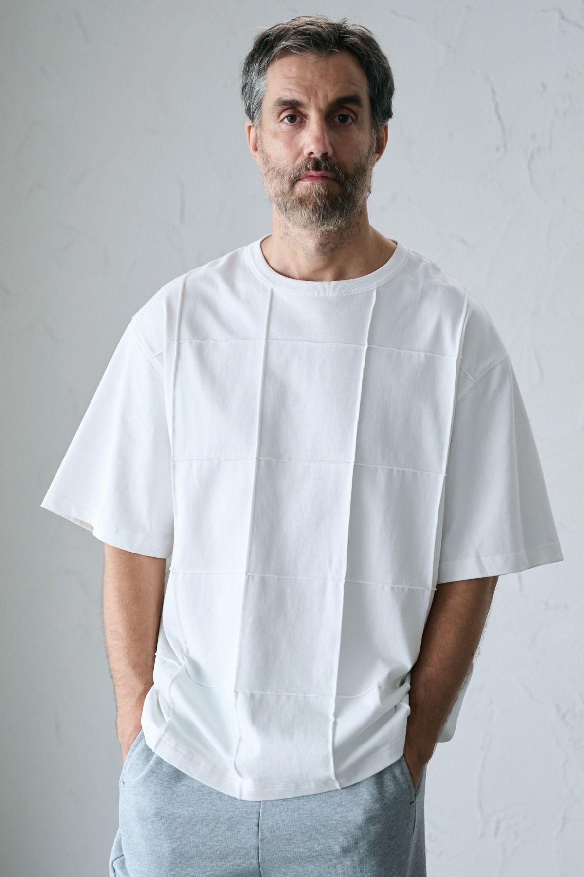 VINCENT / BLOCK STITCH TOP コットンジャージーTシャツ - OFFWHITE