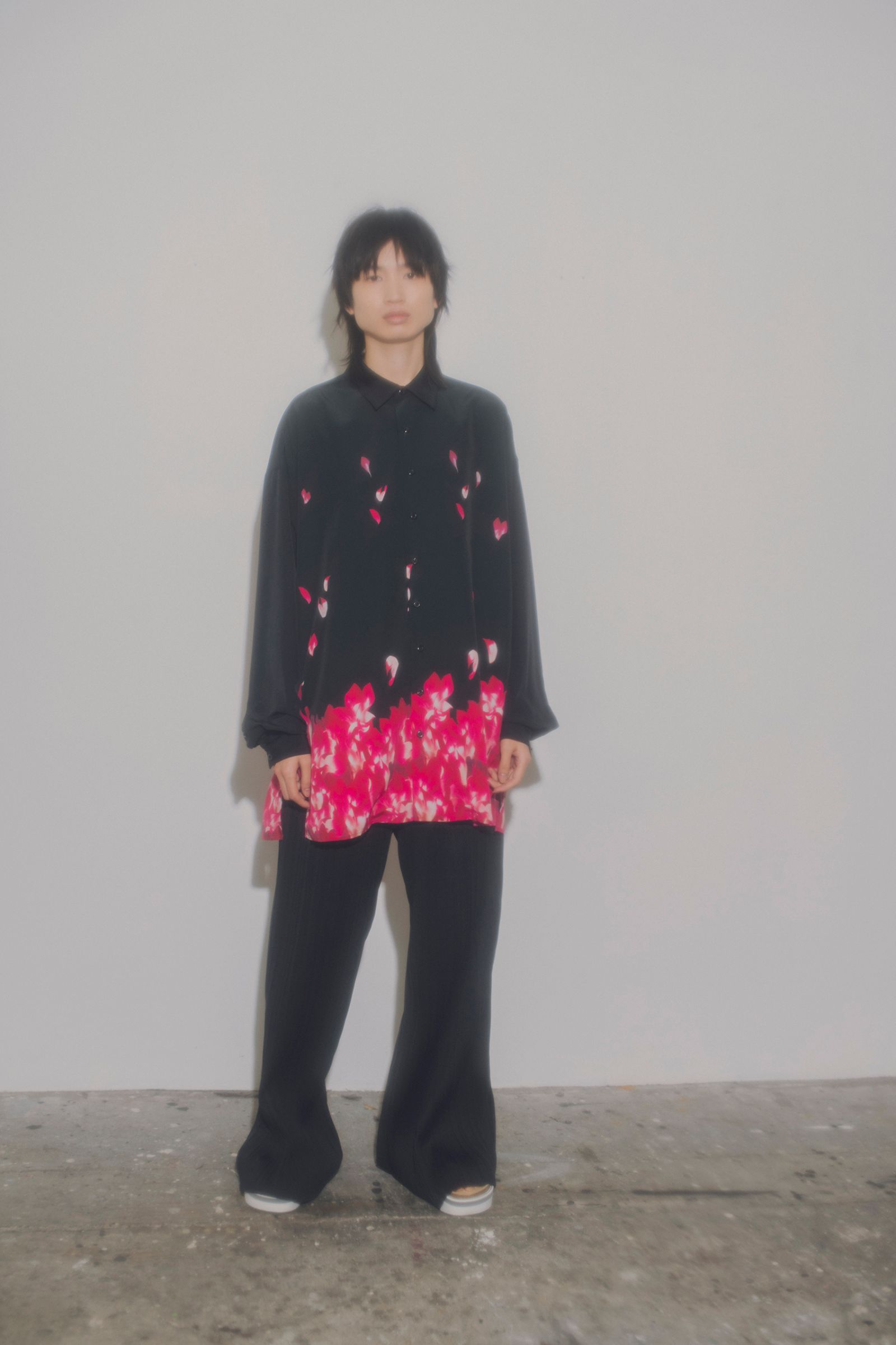 長袖シャツ : Flower pattern shirt / フラワーパターンシャツ - black