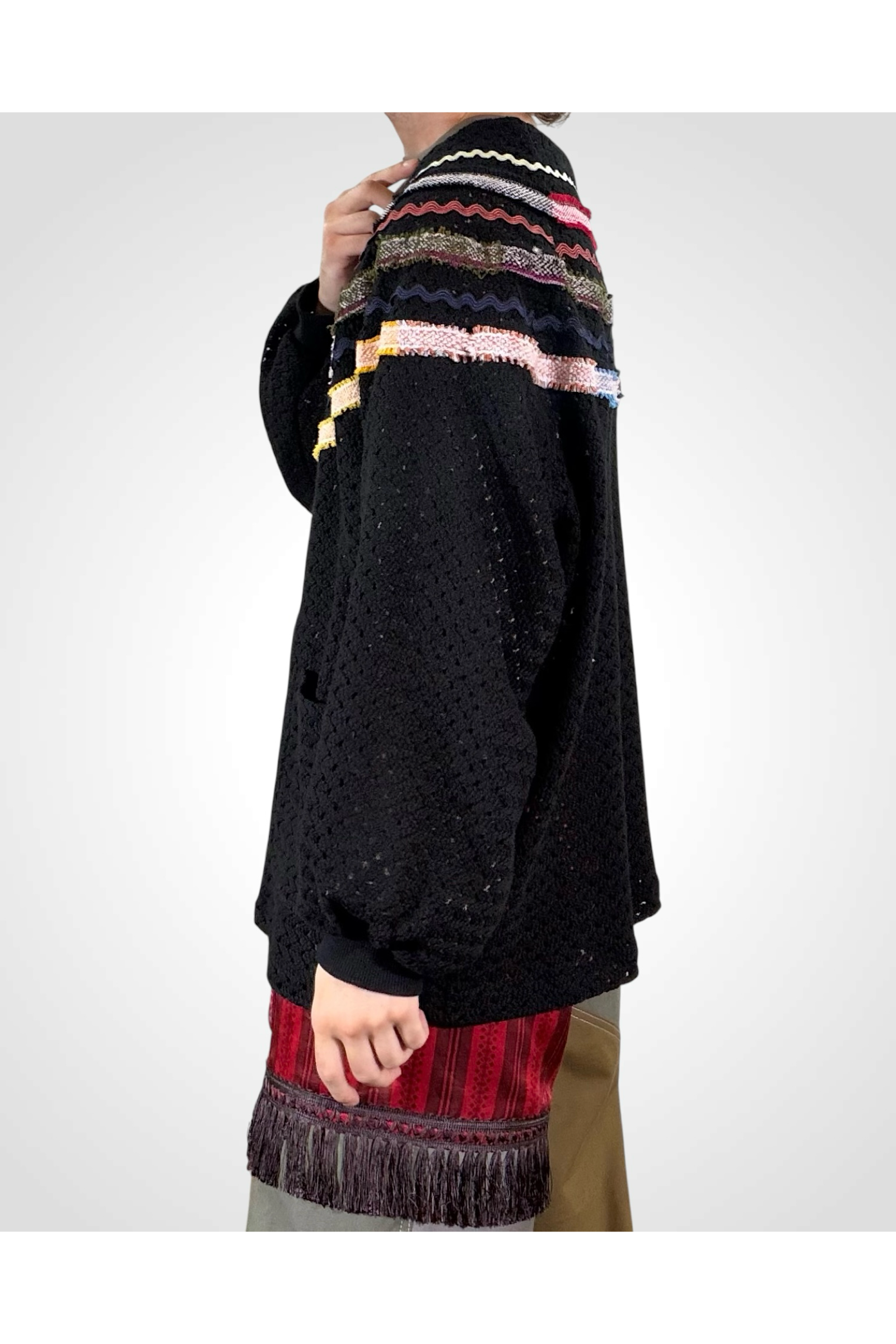 WOVEN-CARDIGAN / ウーブンカーディガン : メッシュカーディガン - BLACK