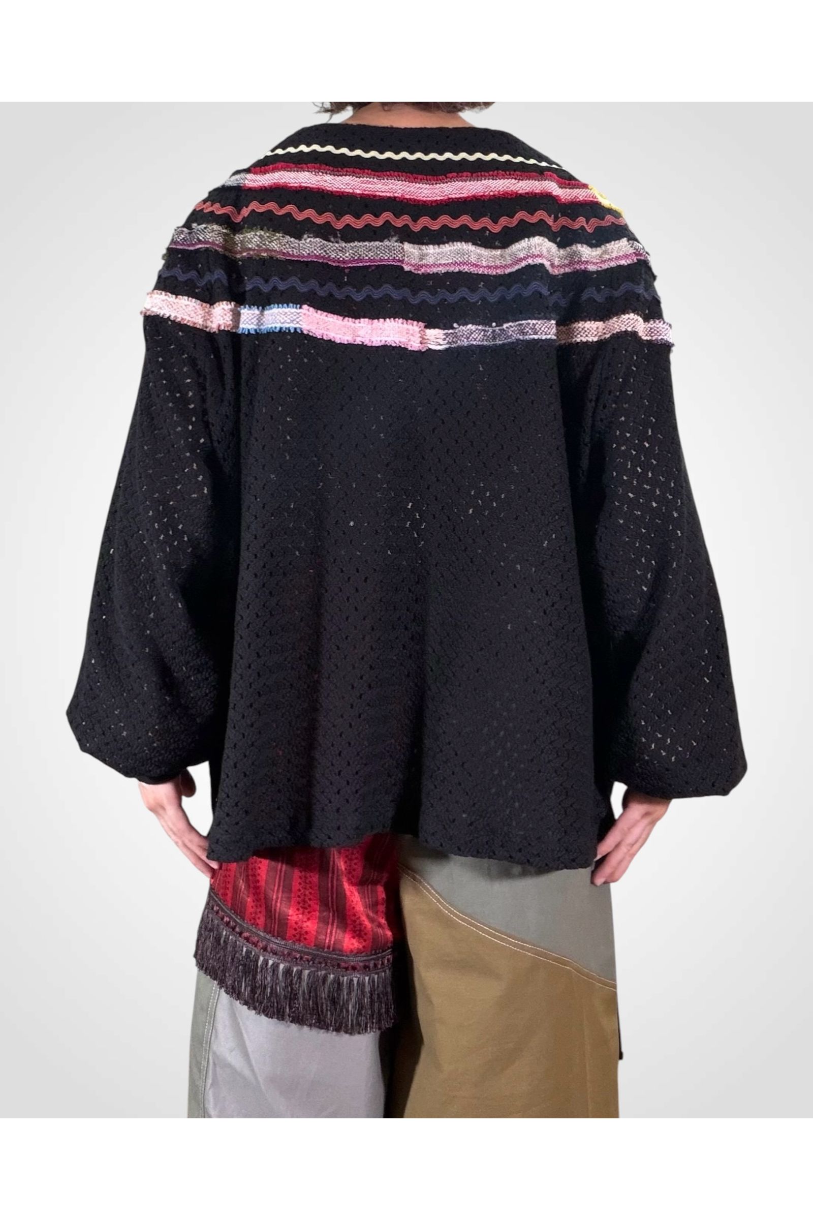 WOVEN-CARDIGAN / ウーブンカーディガン : メッシュカーディガン - BLACK