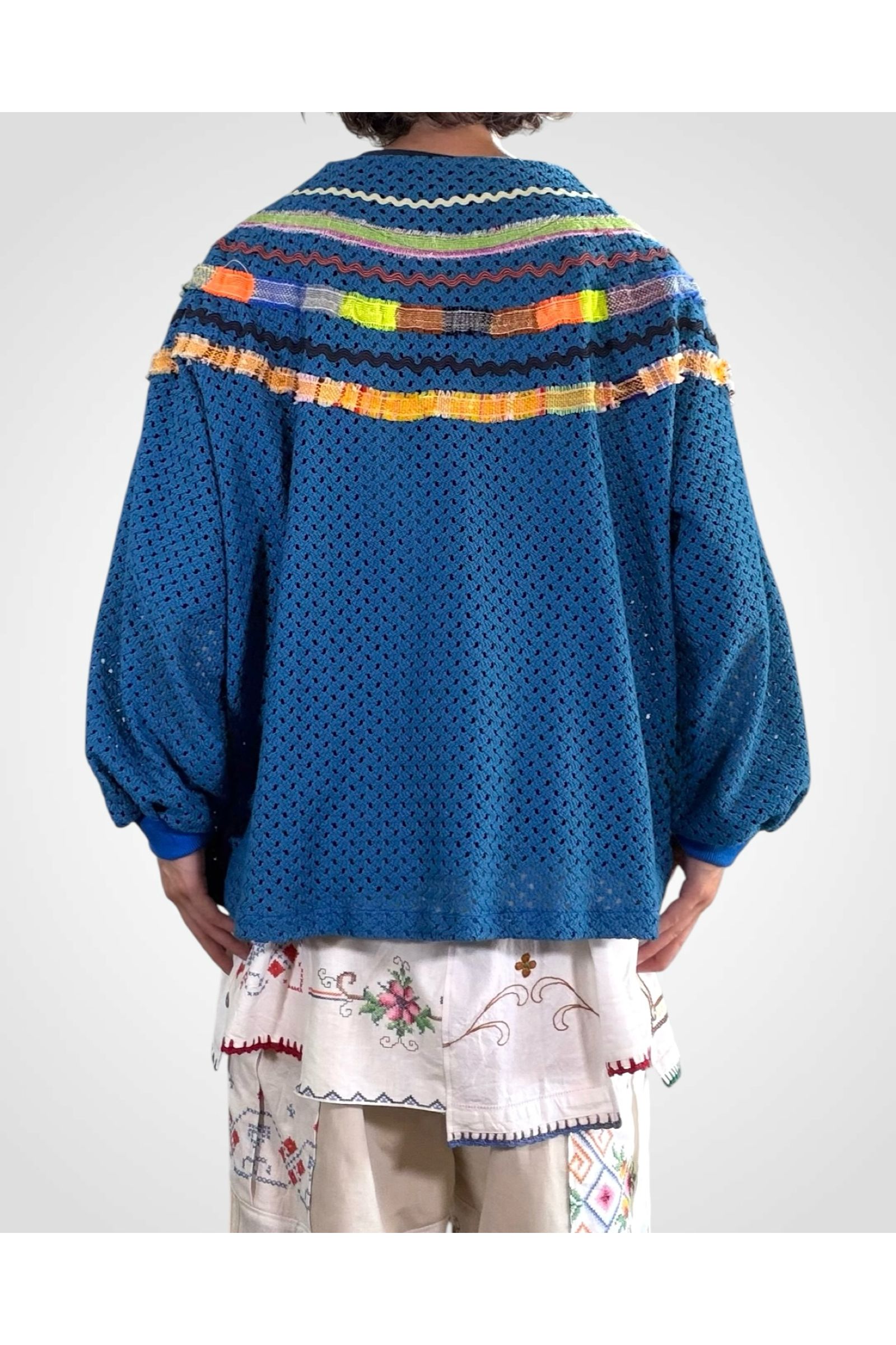 WOVEN-CARDIGAN / ウーブンカーディガン : メッシュカーディガン - BLUE