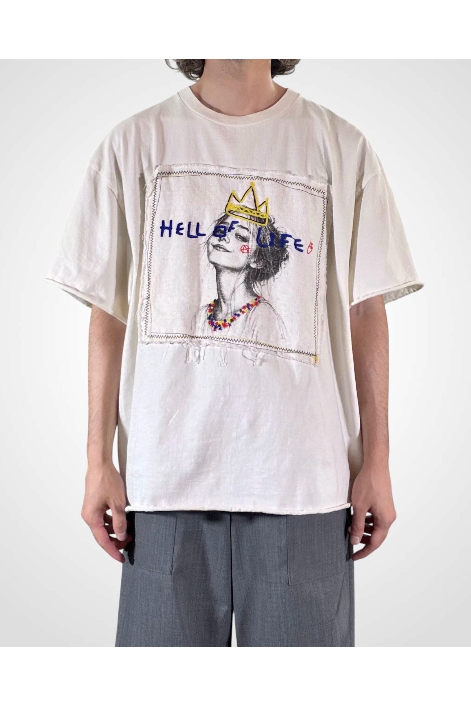 HELL OF A LIFE-TEE / ヘル オブ ア ライフ Tシャツ : 刺繍デザインTシャツ - WHITE