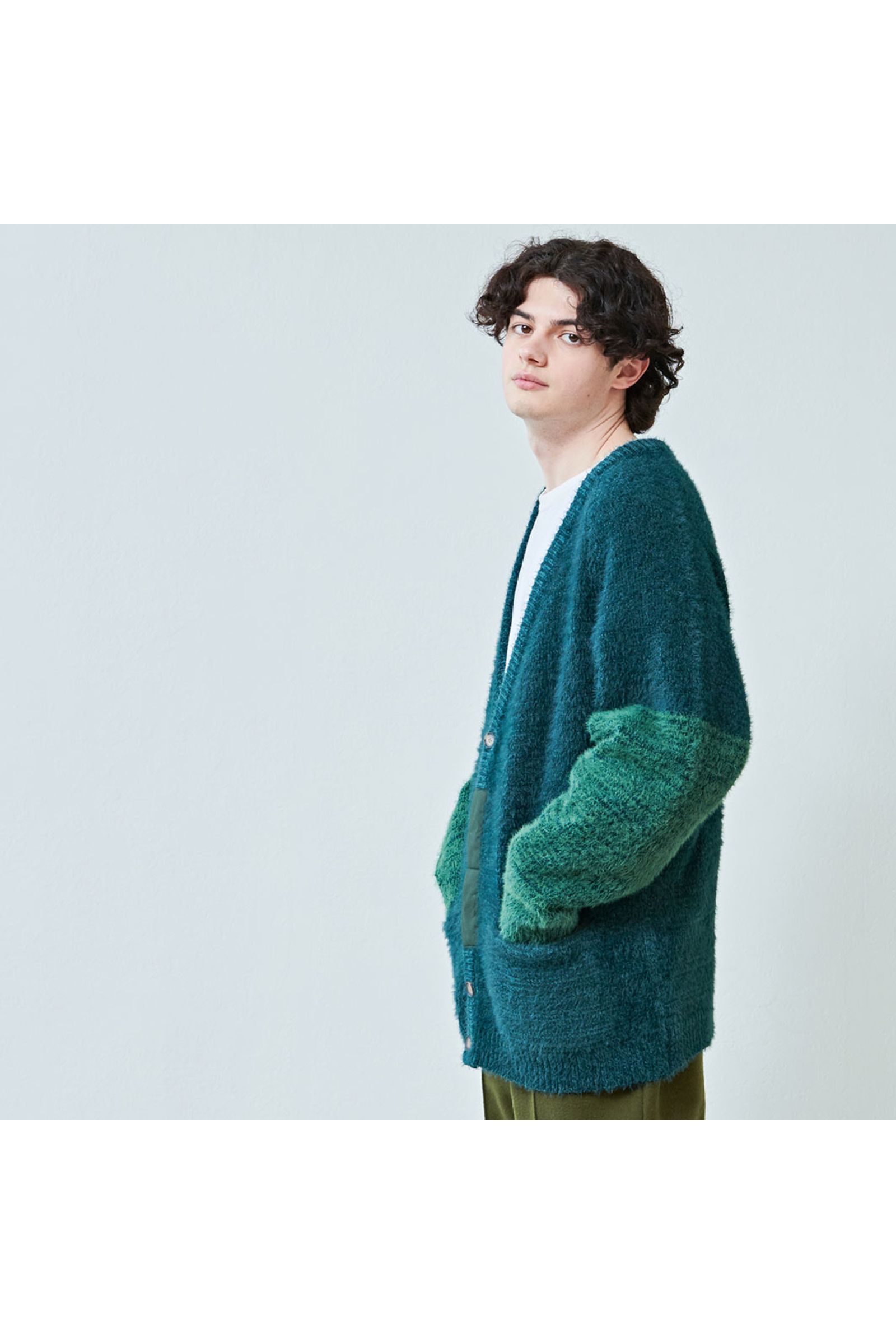 カーディガン : SHAGGY CARDIGAN "TOOCI" / シャギーカーディガン - グリーン