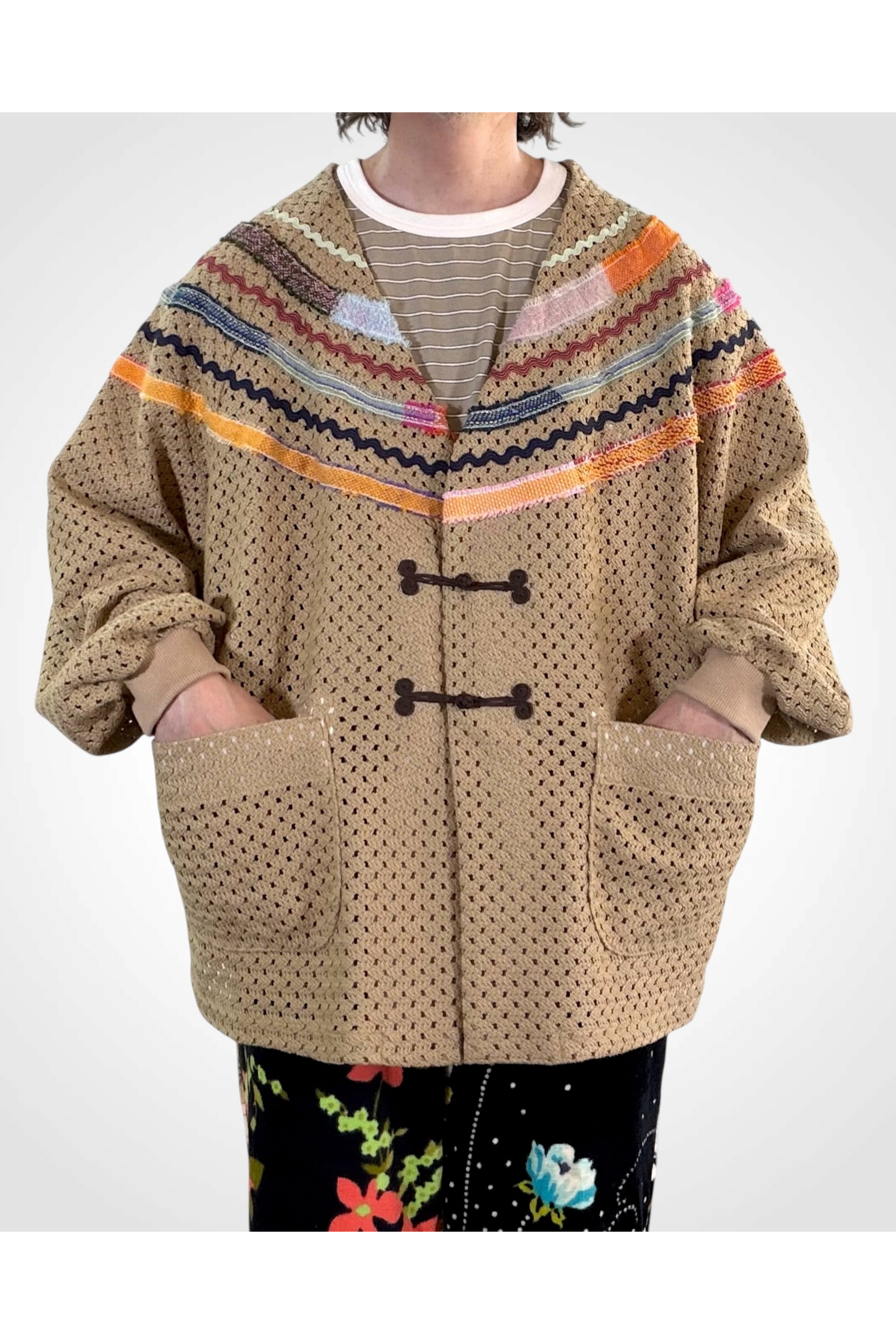 WOVEN-CARDIGAN / ウーブンカーディガン : メッシュカーディガン - BEIGE