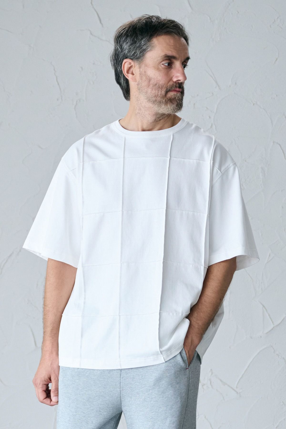 VINCENT / BLOCK STITCH TOP コットンジャージーTシャツ - OFFWHITE