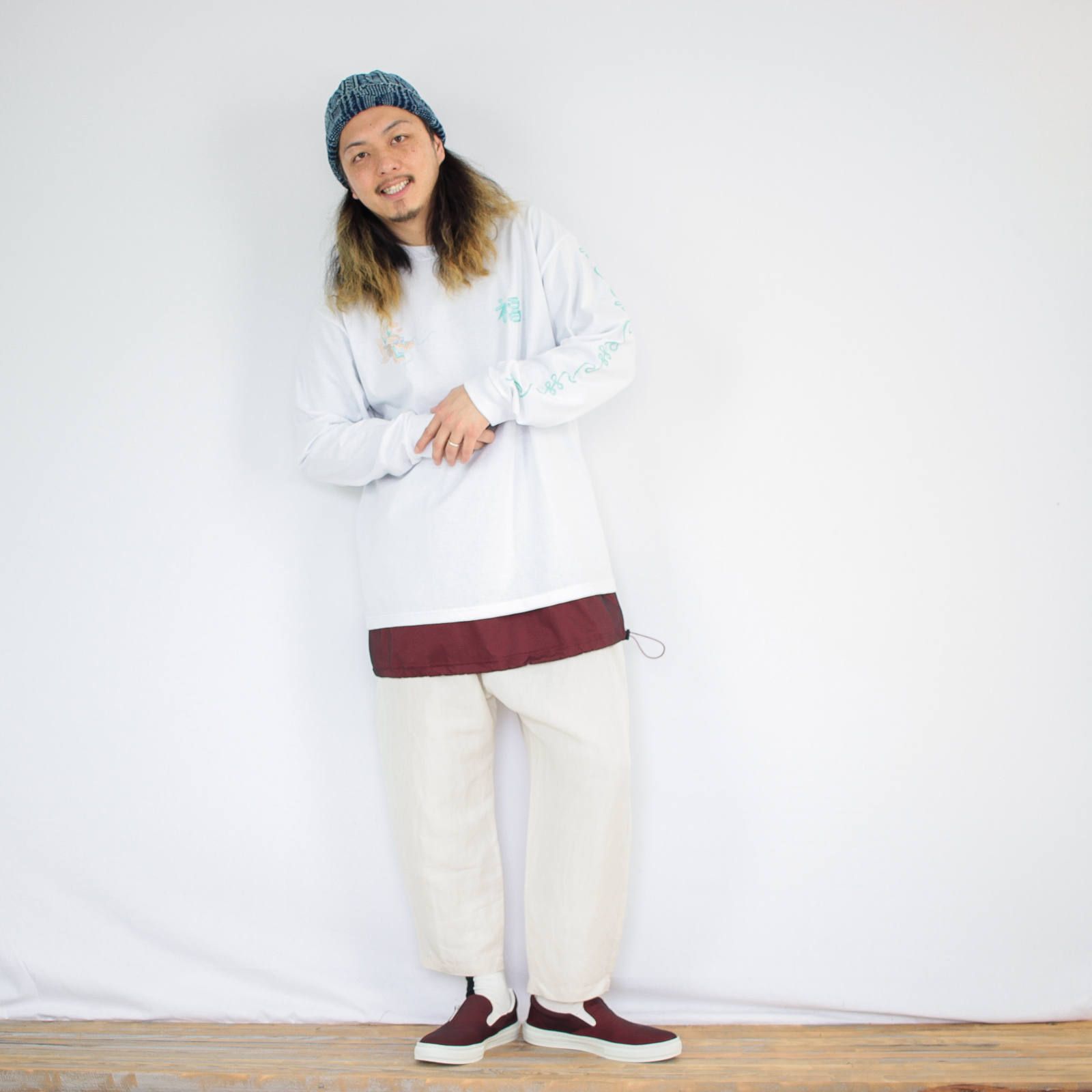 cobachiの刺繍長袖Tシャツを使ったコーディネート【土曜日】