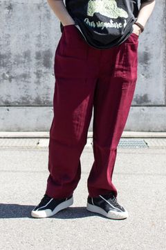 リラックスパンツ : LINEN・RAYON TAPERED TROUSER / リネン・レーヨンテーパードトラウザー"PATICA" - ボルドー