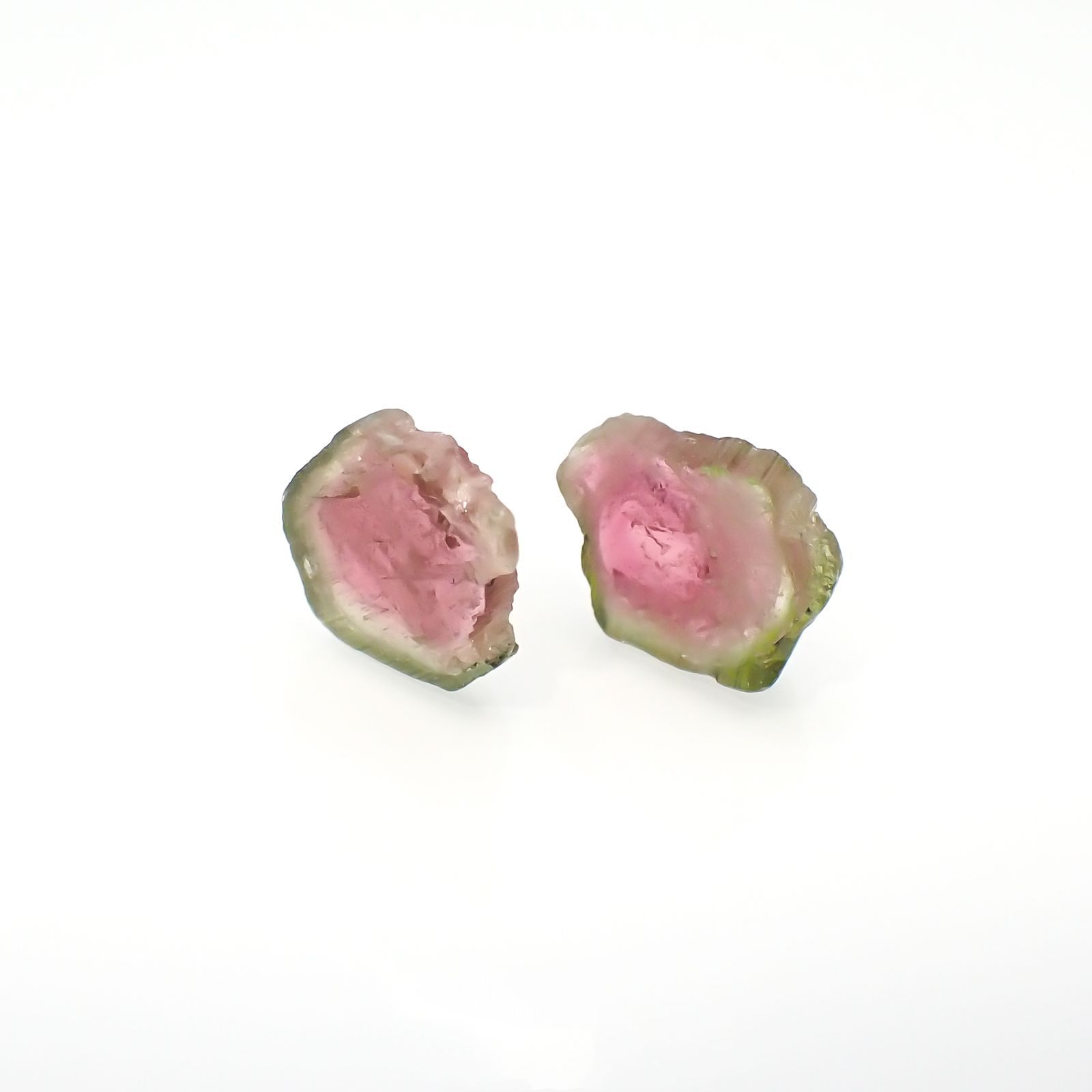 ウォーターメロントルマリン原石スライス 2個セット ブラジル産 3.51ct[220515691]9.1-9.9x7.7-8.7mm前後