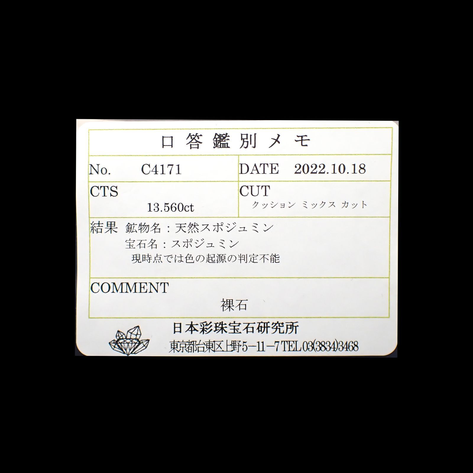 ブルースポジュミン フルオレッセンス(宝石名スポジュミン)アフガニスタン産 13.56ct ソ付(彩珠)[221018695]14x13.7mm前後