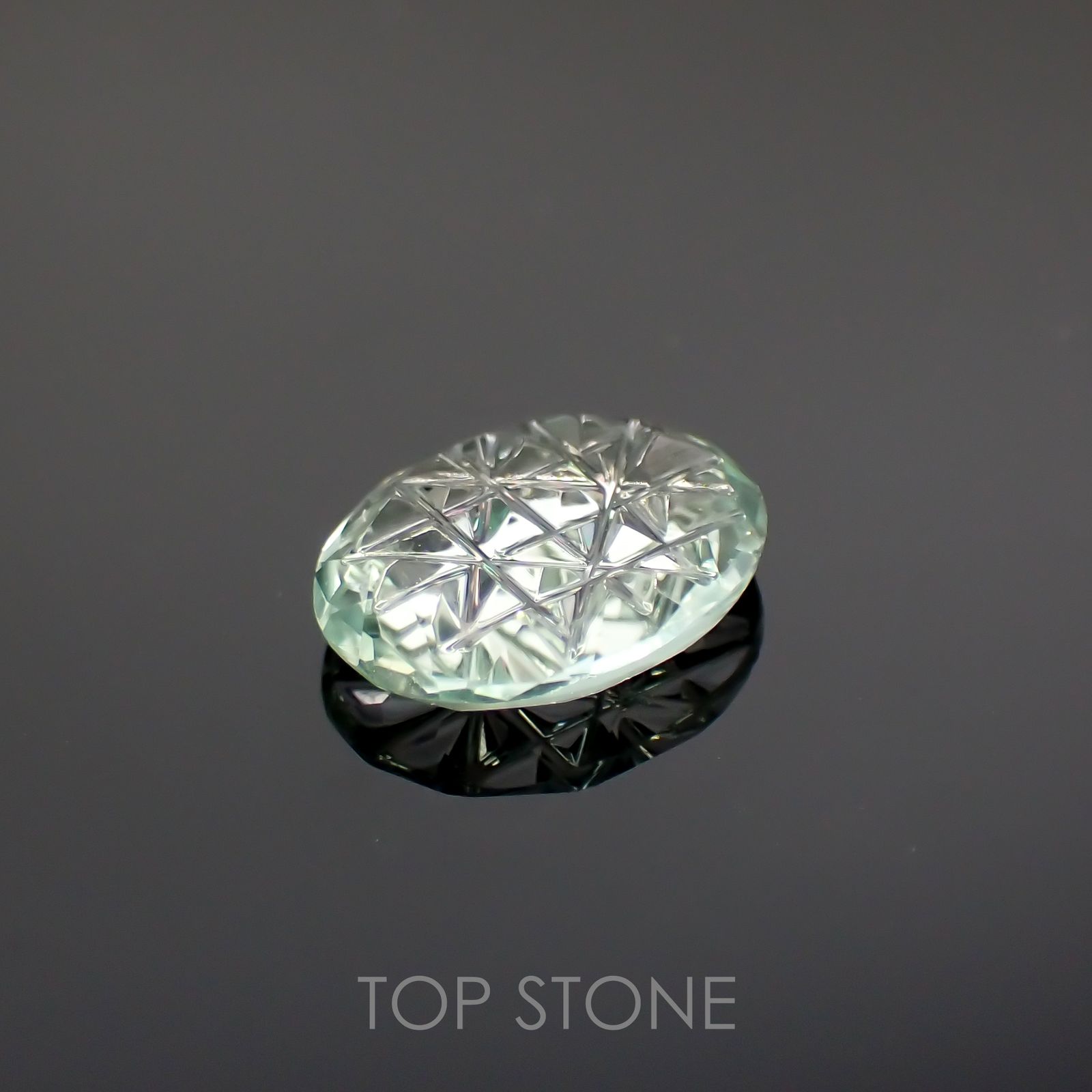 ◇甲州貴石切子Plus Three◇ミントトルマリン(宝石名グリーン・トルマリン)カード付き ブラジル産 1.176ct ソ付(彩珠)[220113926]8.4x7.1mm前後