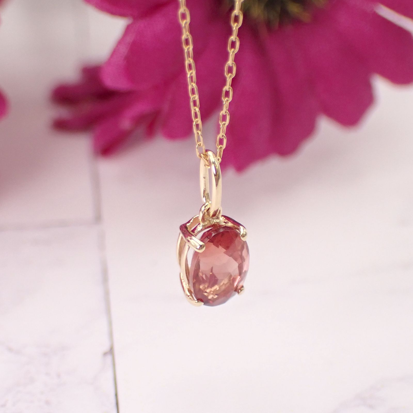 ペンダント空枠：石留め▶オレゴンサンストーン（お客様製作例）