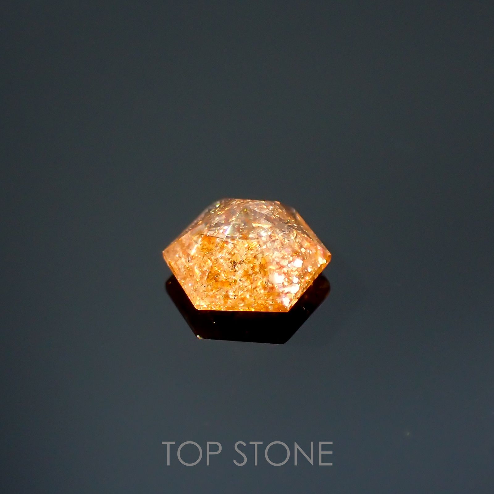 ◇ヘキサゴンカット◇イリュージョンサンストーン インド産 0.41ct[220115485]4.8x4.8mm前後