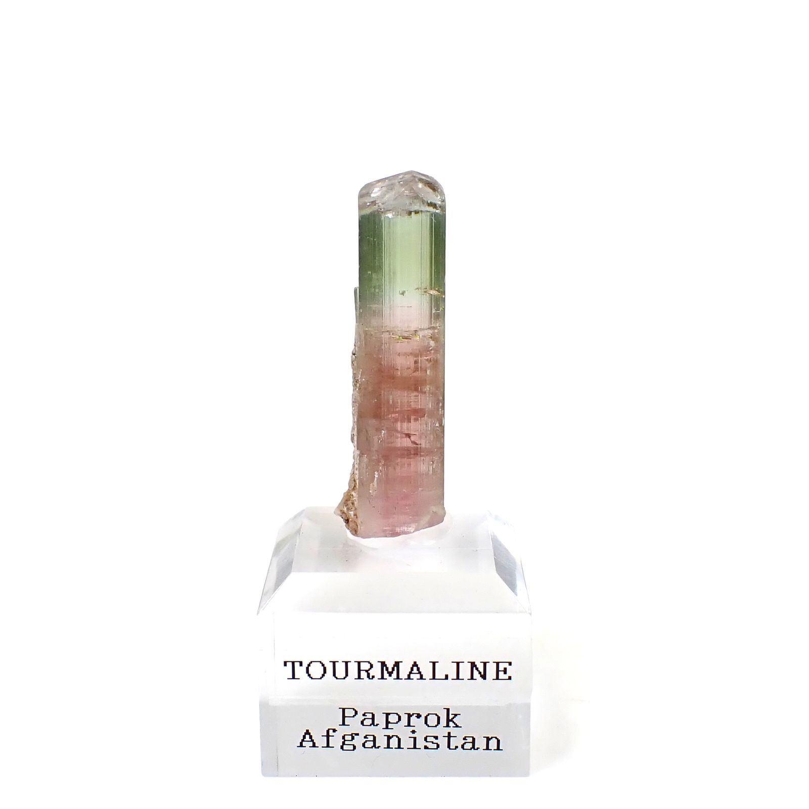 トルマリン柱状結晶原石 アフガニスタン・パプロク鉱山産 アクリル台座付き 26.8ct(5.36g) / 8x8.1x34.7mm前後 [260632363]