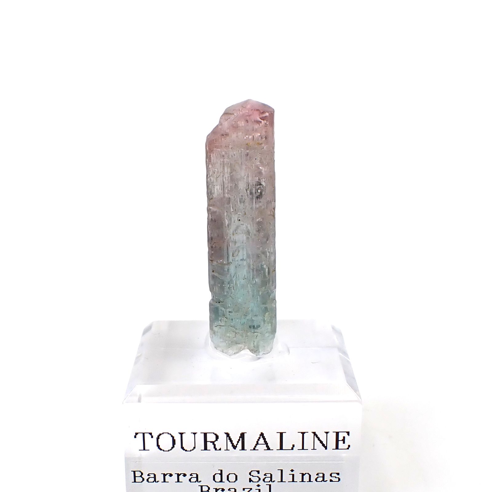 トルマリン柱状結晶原石 ブラジル ミナスジェライス州バーハ・ド・サリナス産 アクリル台座付き 24.45ct(4.89g) / 8.6x9.7x35.9mm前後 [260632364]