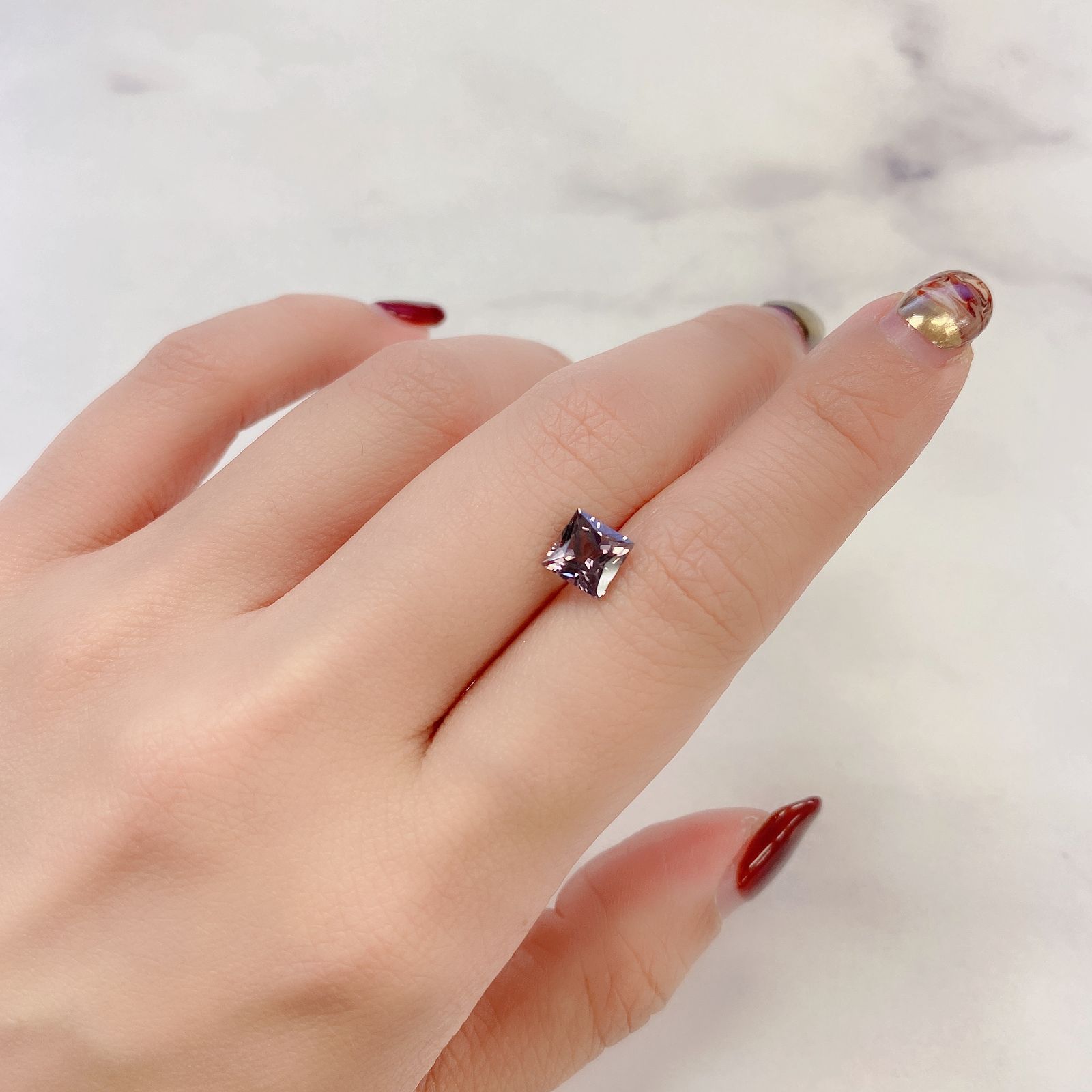 ◇プリンセスカット◇バイオレットトルマリン(宝石名バイオレット・トルマリン) ブラジル産 1.482ct ソ付(彩珠)[20095684]6.2×6.2mm前後
