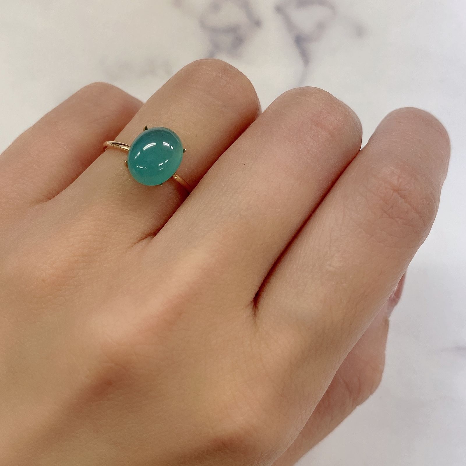 アクアプレーズ(宝石名ブルー グリーン・カルセドニー) 南アフリカ産 3.09ct[20106166]9.9×8mm前後