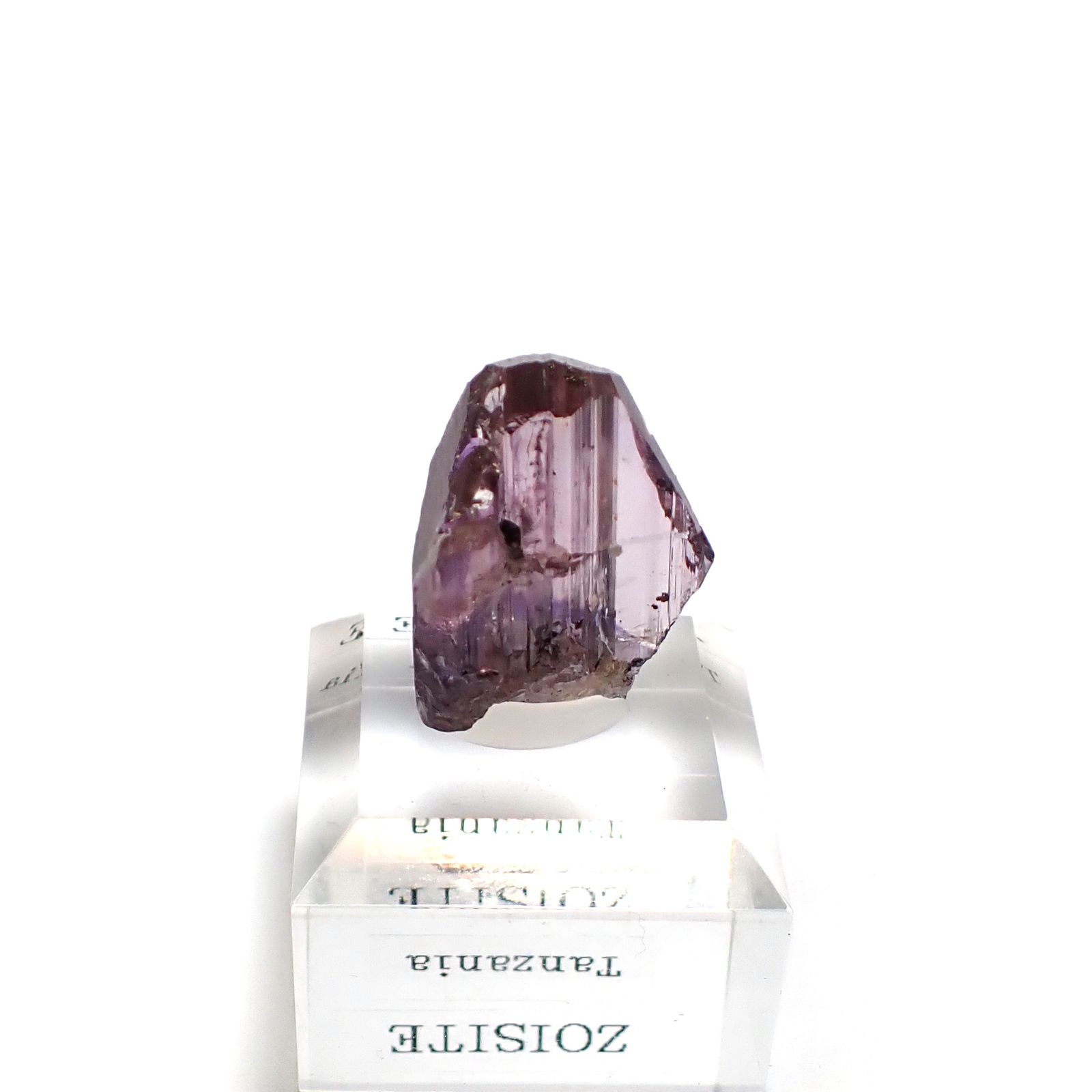 バイカラーゾイサイト原石 タンザニア産 アクリル台座付き 36.32ct(7.26g) / 11x17.9x26.5mm前後 [260632370]
