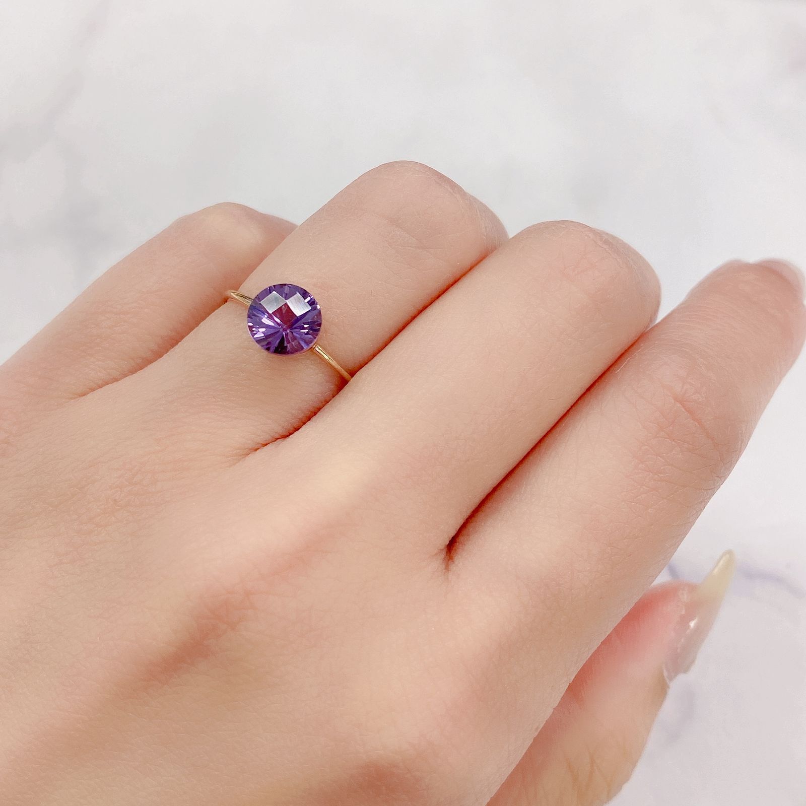 ◇チェッカーコンケーブカット◇アメジスト(宝石名アメシスト) ブラジル産 1.22ct 識別済[210913033]7.1×7.1mm前後