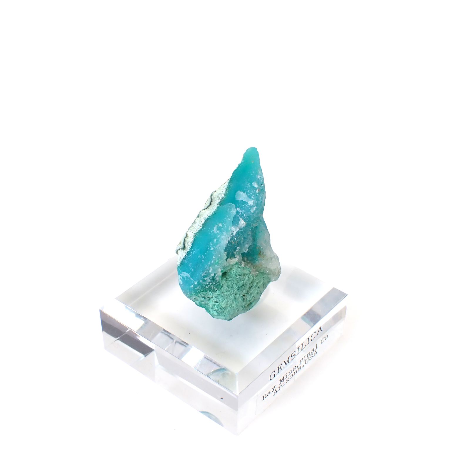 ジェムシリカ原石 アメリカ・アリゾナ州レイマイン産 アクリル台座付き 108.56ct(21.71g) / 20.7x31.4x39.5mm前後 [260632496]