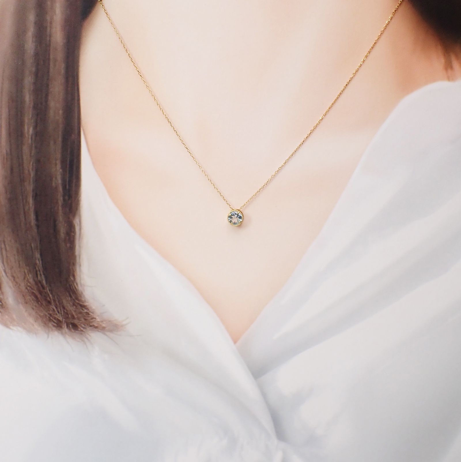 ◇K18 Lumiere（ルミエール）◇アクアマリン | 一粒石ジュエリー 5mm [チャーム/ペンダントトップ※チェーン別売り]