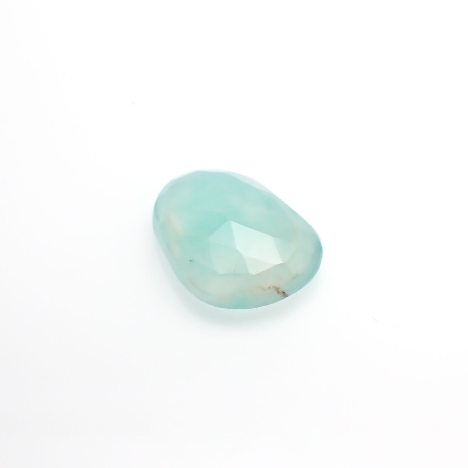 ◇フリーフォーム・ローズカット◇アクアプレーズ(宝石名ブルー グリーン・カルセドニー)南アフリカ産 4.78ct 識別済[231023786]13.9x10.8mm前後