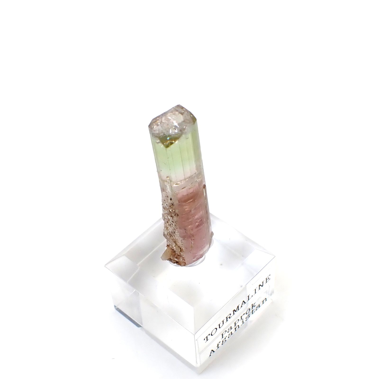 トルマリン柱状結晶原石 アフガニスタン・パプロク鉱山産 アクリル台座付き 26.8ct(5.36g) / 8x8.1x34.7mm前後 [260632363]