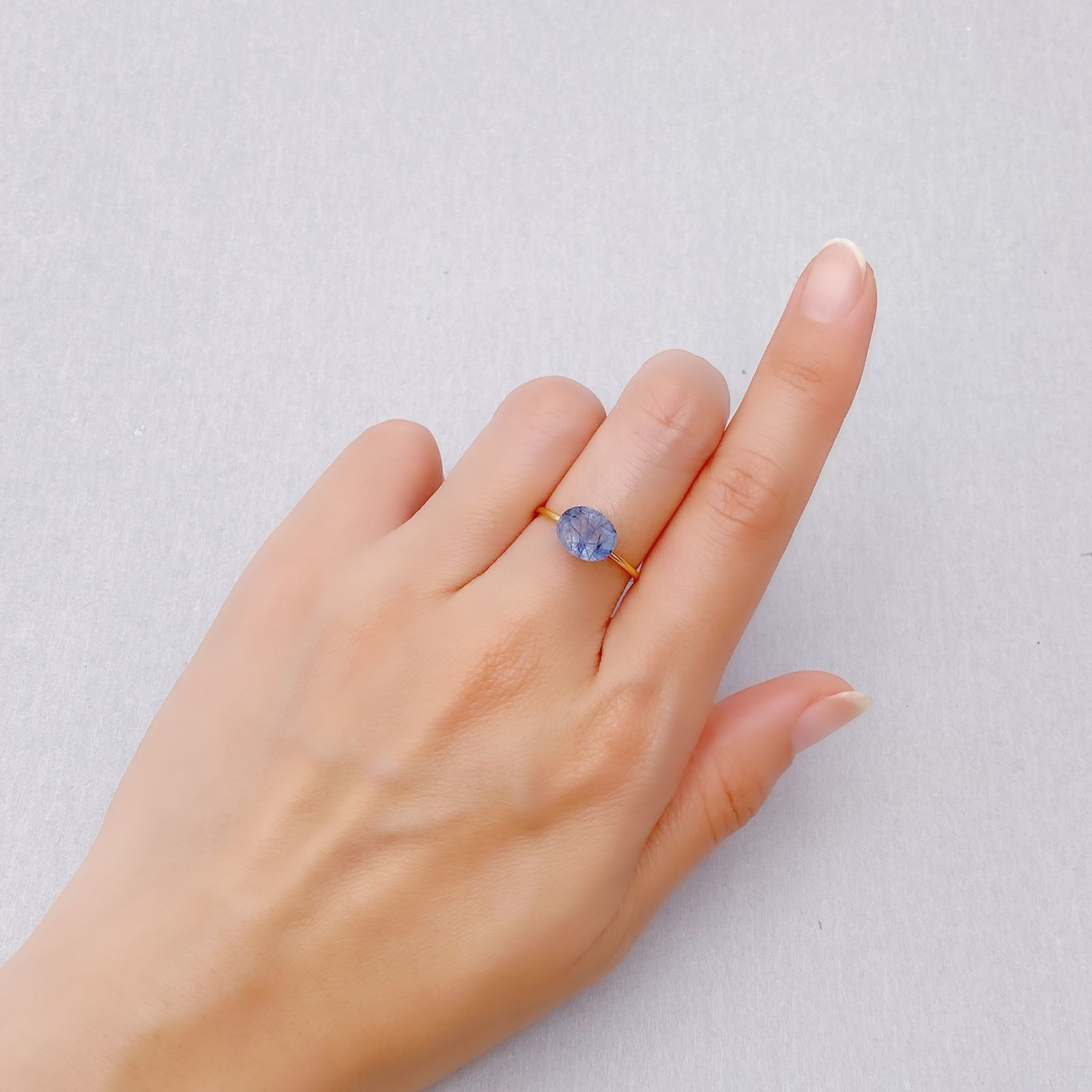 インディゴライトインクォーツ ブラジル産 1.62ct [241229602]8.9x7.1mm前後
